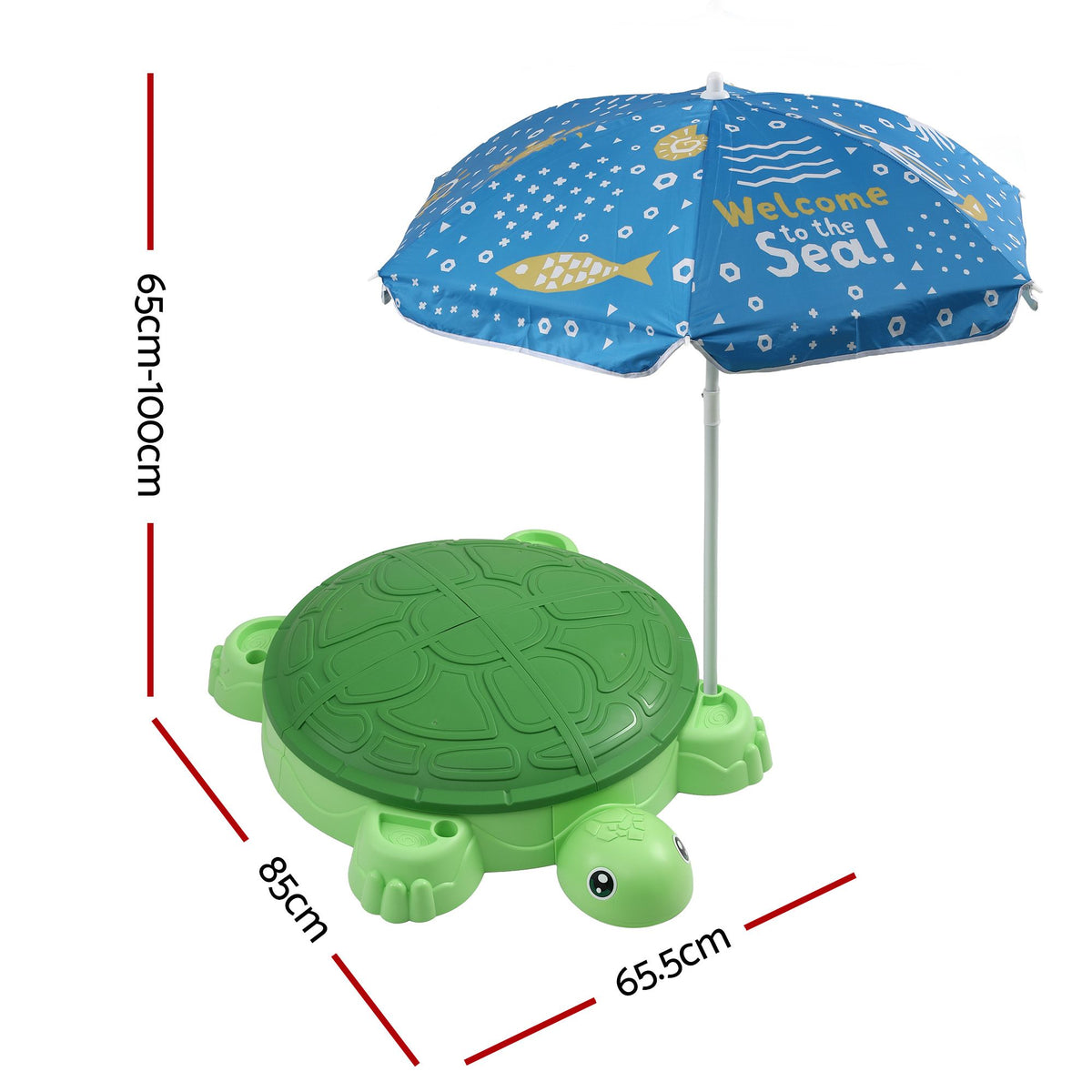 Keezi Kids Turtle Sandpit Sandbox with Umbrella Lid Green