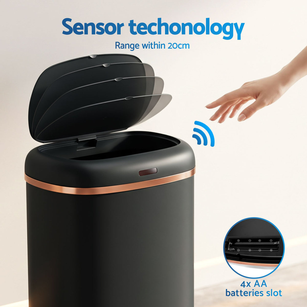 Devanti 38L Motion Sensor Rubbish Bin Automatic Black