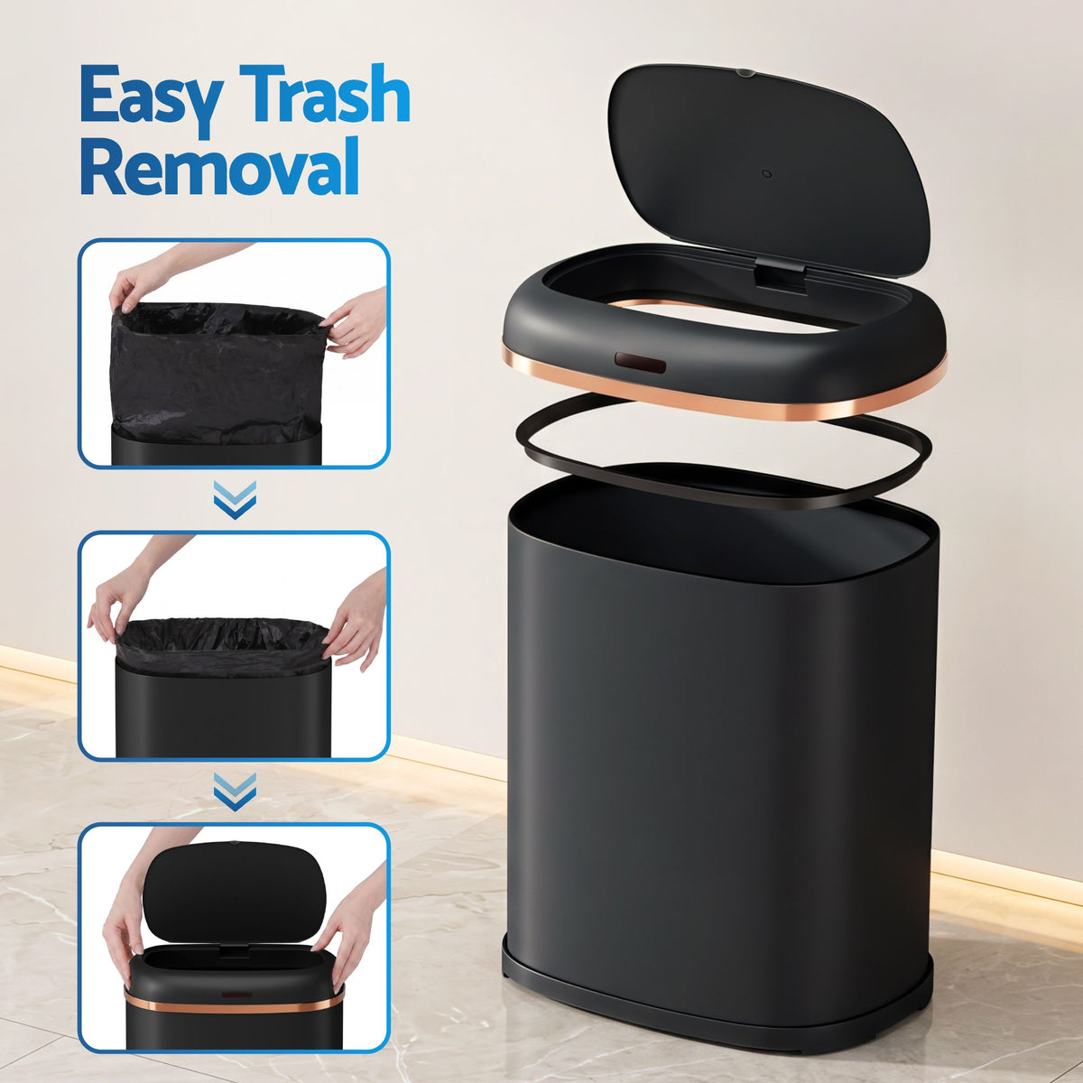 Devanti 38L Motion Sensor Rubbish Bin Automatic Black