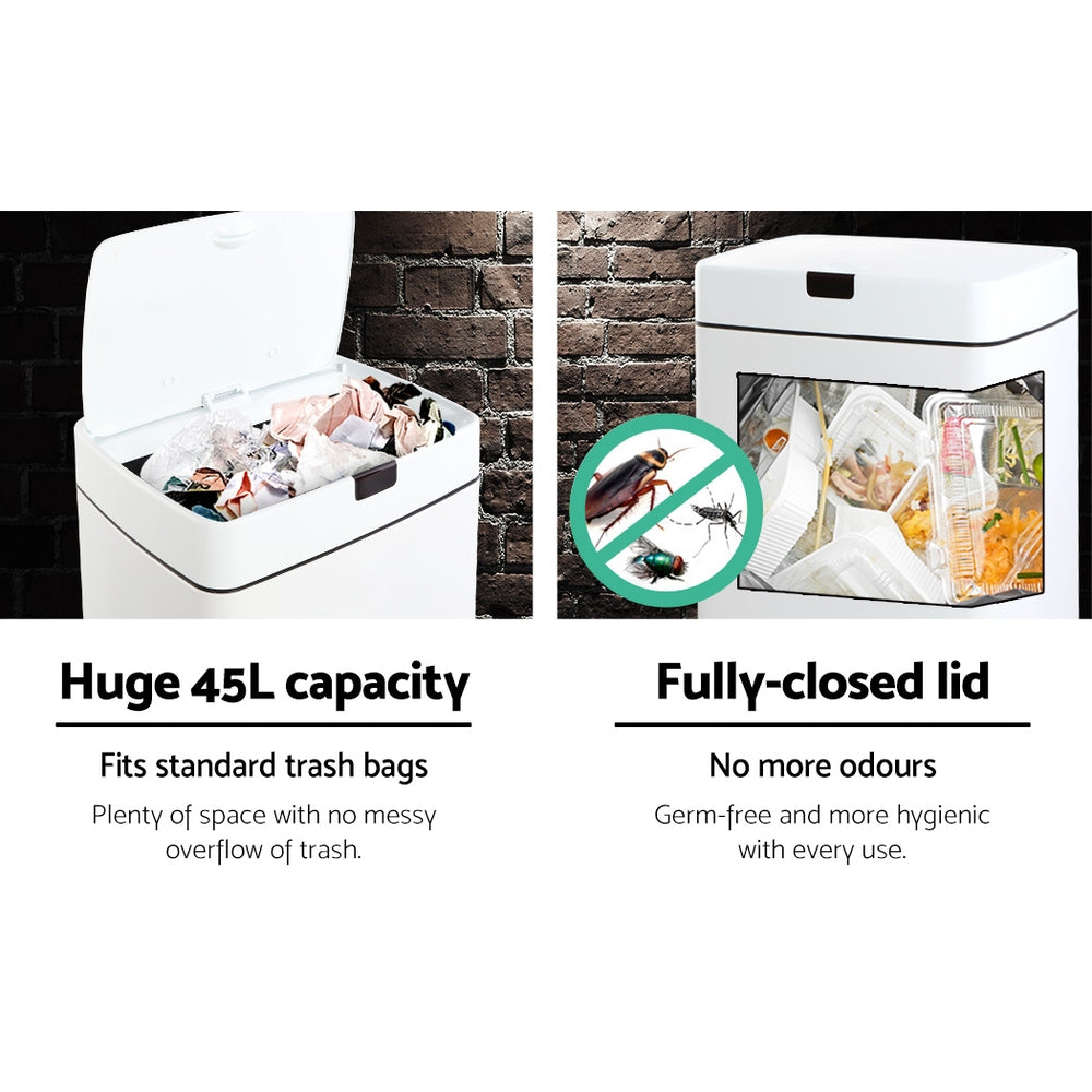 Devanti 45L Motion Sensor Rubbish Bin Automatic White
