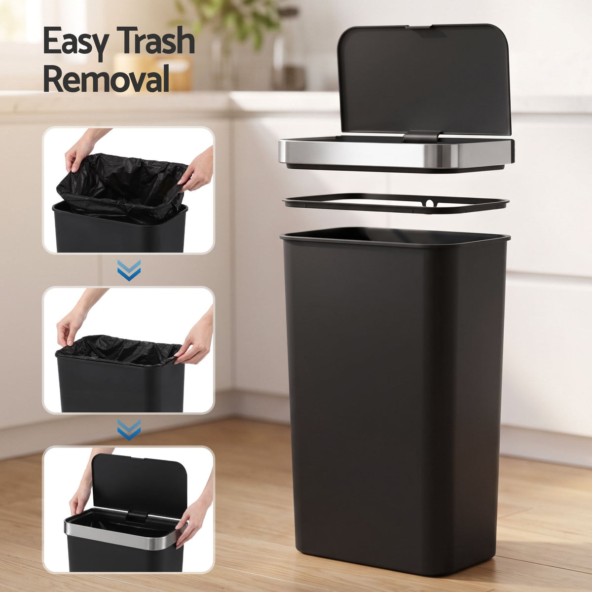 Devanti 50L Automatic Motion Sensor Kitchen Trash Bin Black