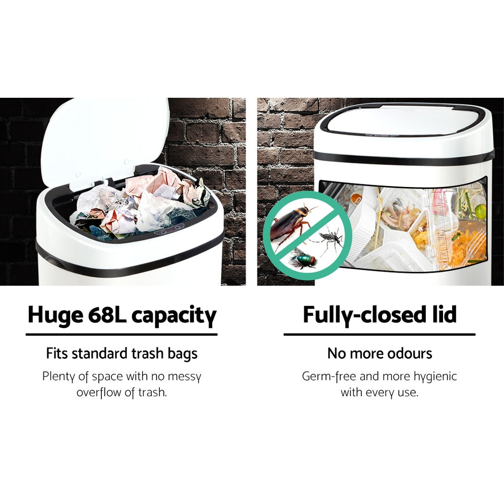 Devanti 68L Motion Sensor Rubbish Bin Automatic White