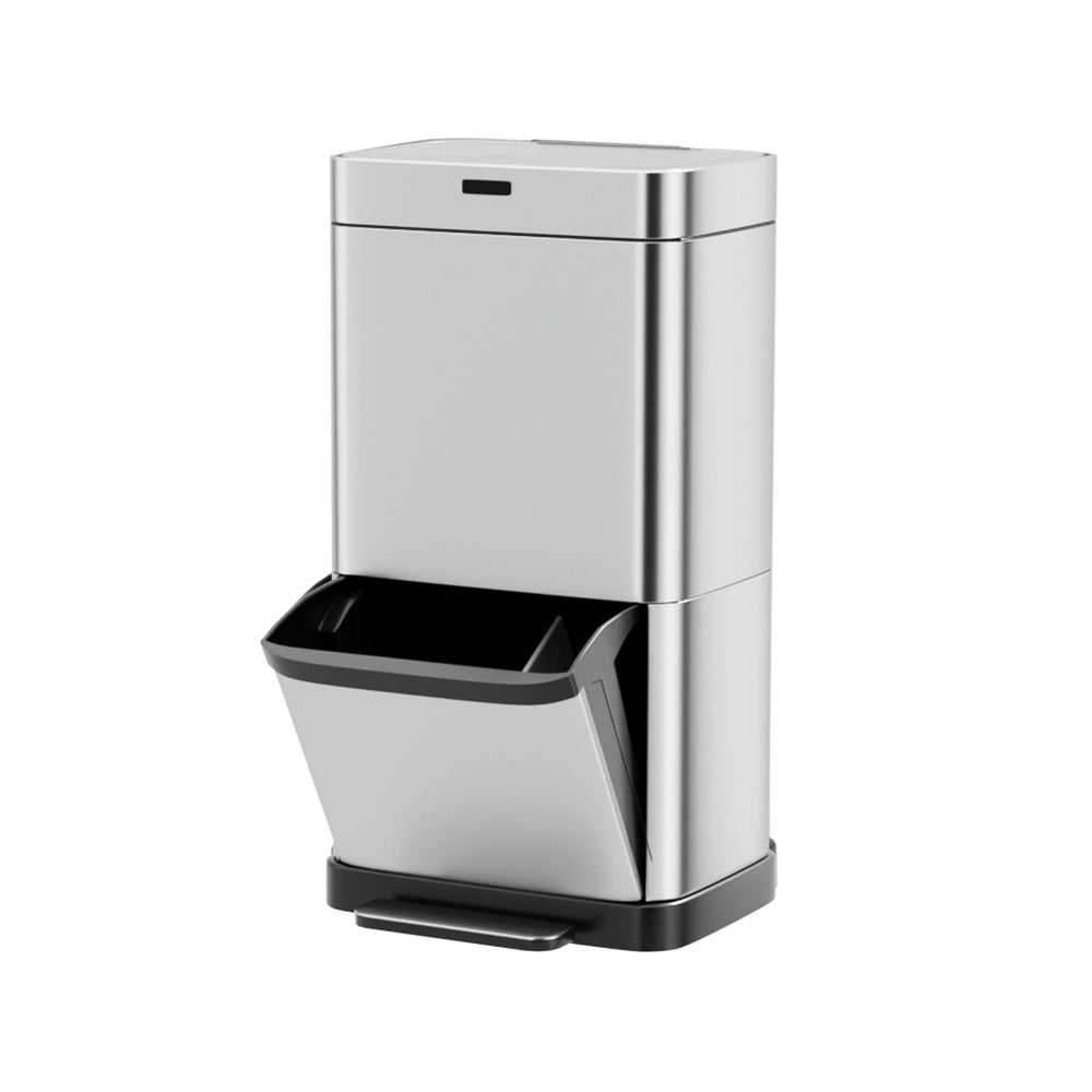 Devanti 70L Motion Sensor Bin Dual Compartment Silver