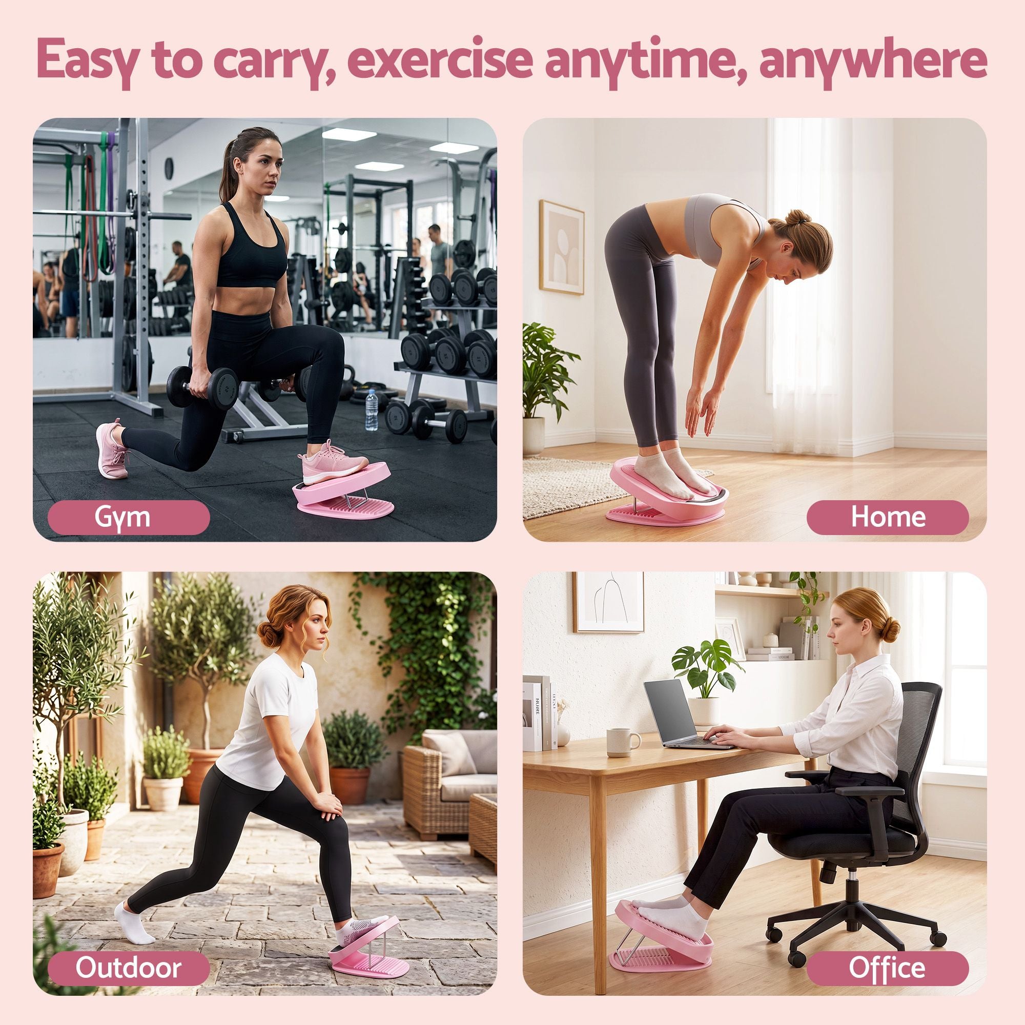 Everfit Slant Board, Balance Board, 14-Level Adjustable Incline Calf Stretcher for Stretching, Squats and Home Fitness Pink