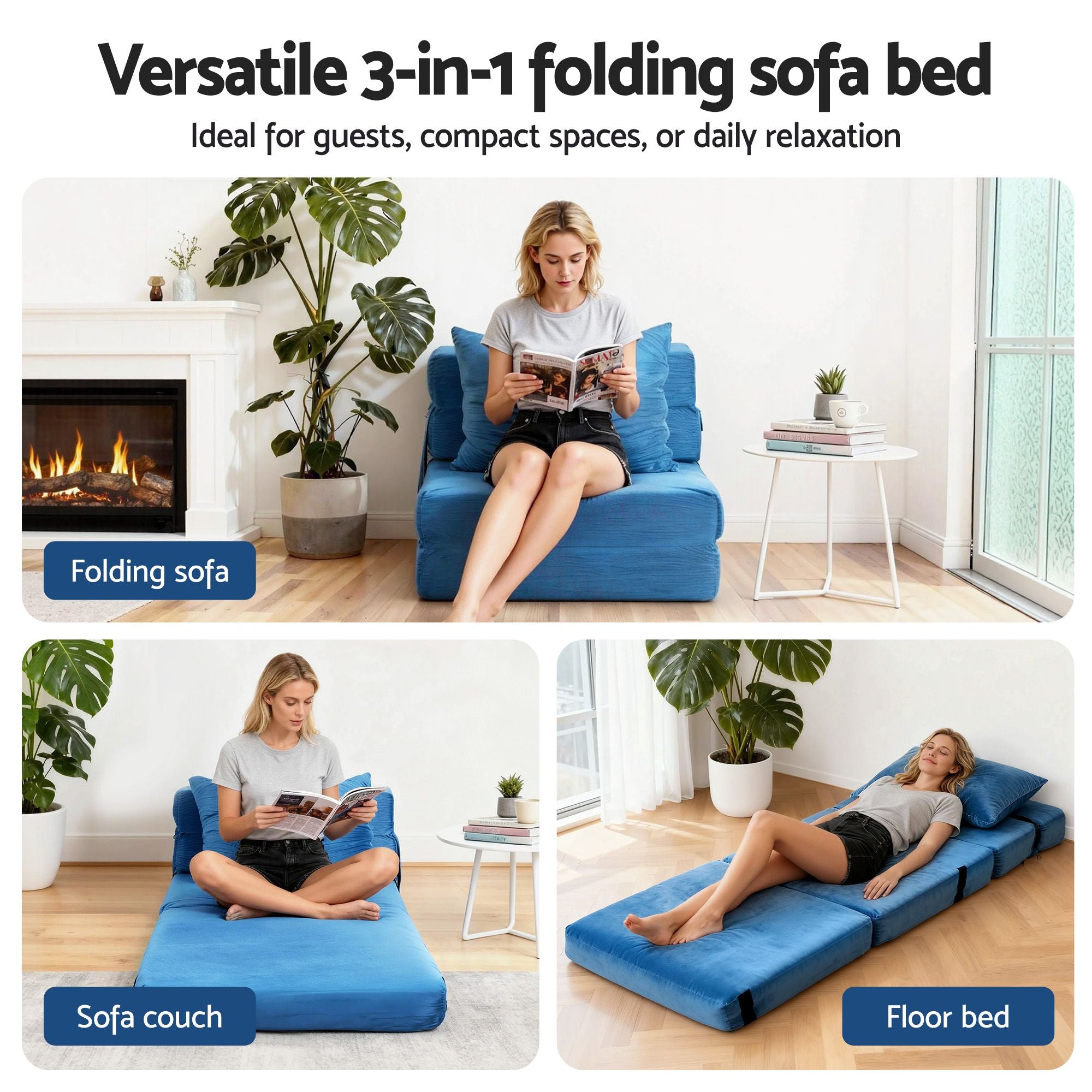 Artiss 2 Pack Folding Sofa Bed Armless Lounger Foam Floor Sofas Futons Couches