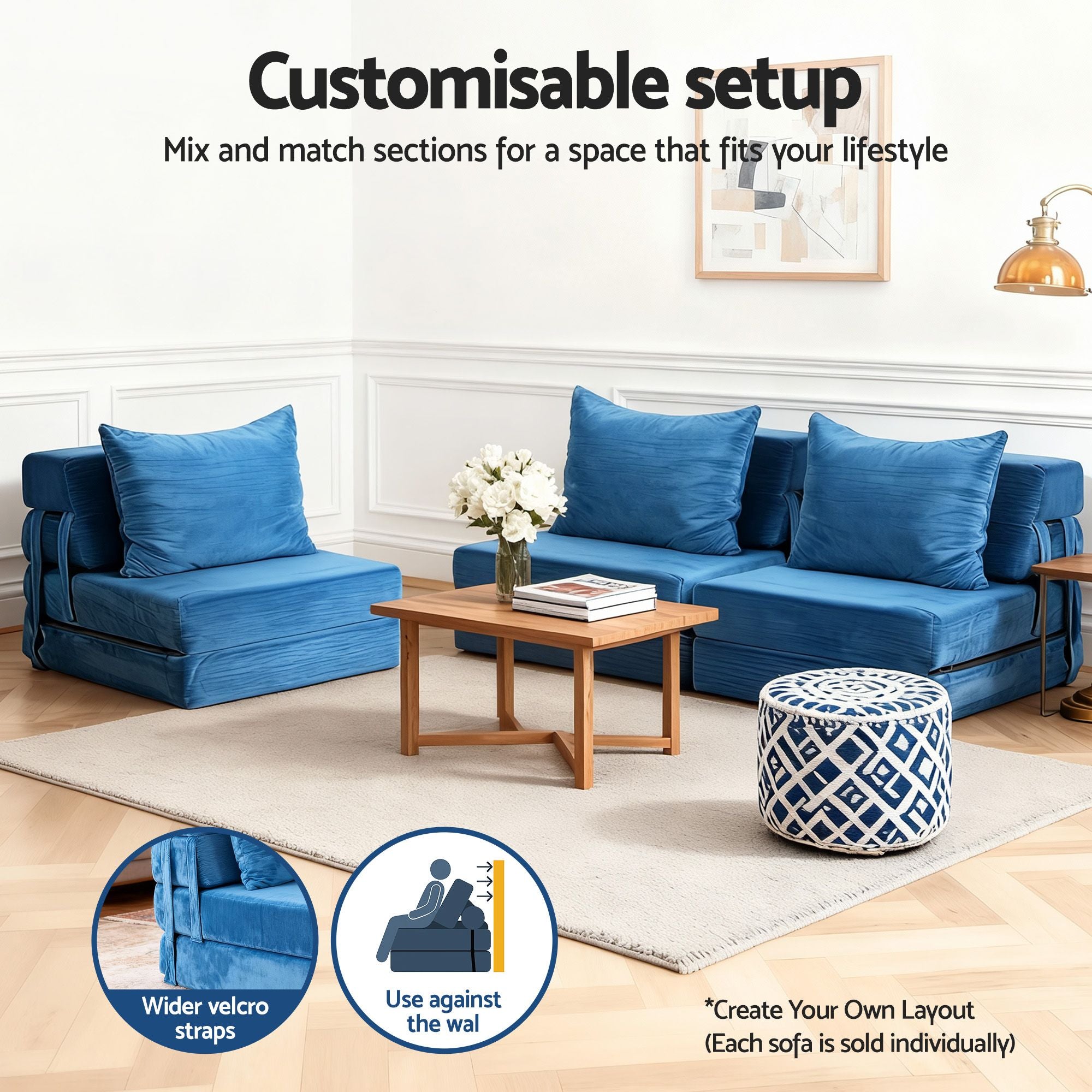 Artiss 2 Pack Folding Sofa Bed Armless Lounger Foam Floor Sofas Futons Couches