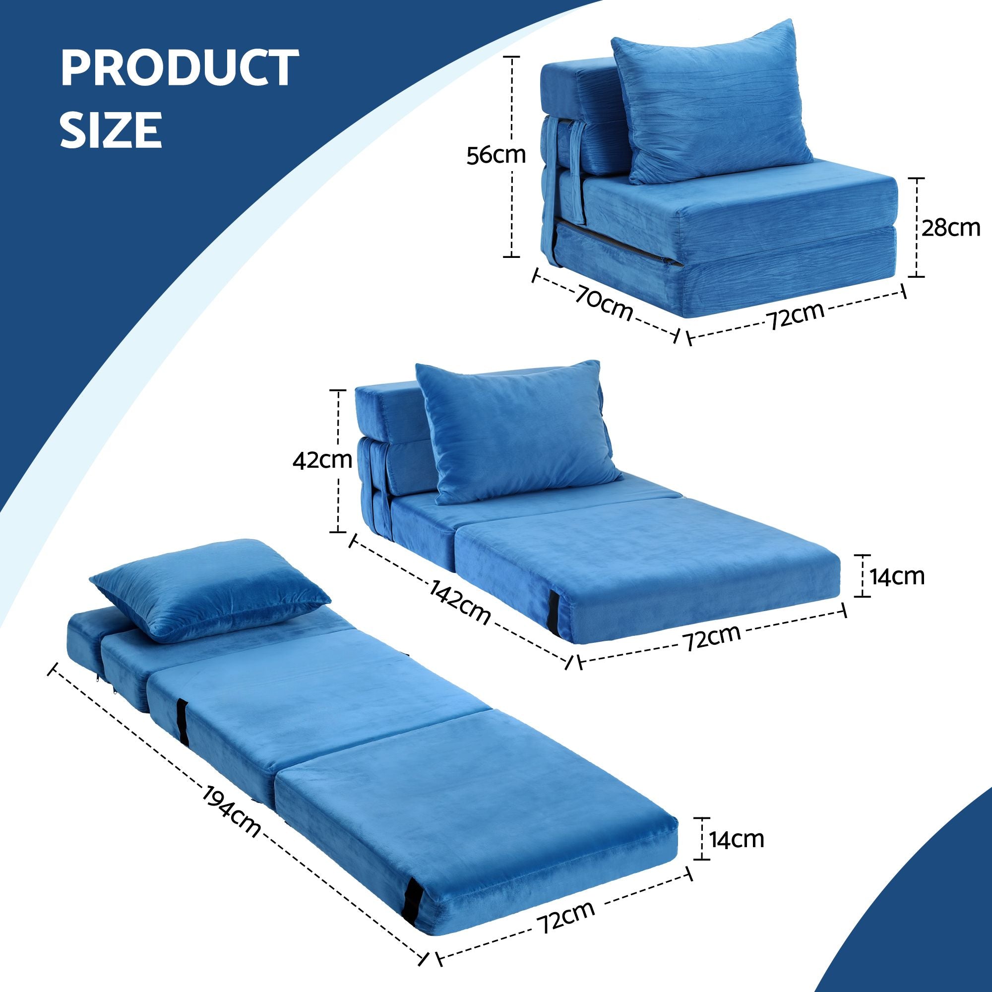 Artiss 3 Pack Folding Sofa Bed Armless Lounger Foam Floor Sofas Futons Couches
