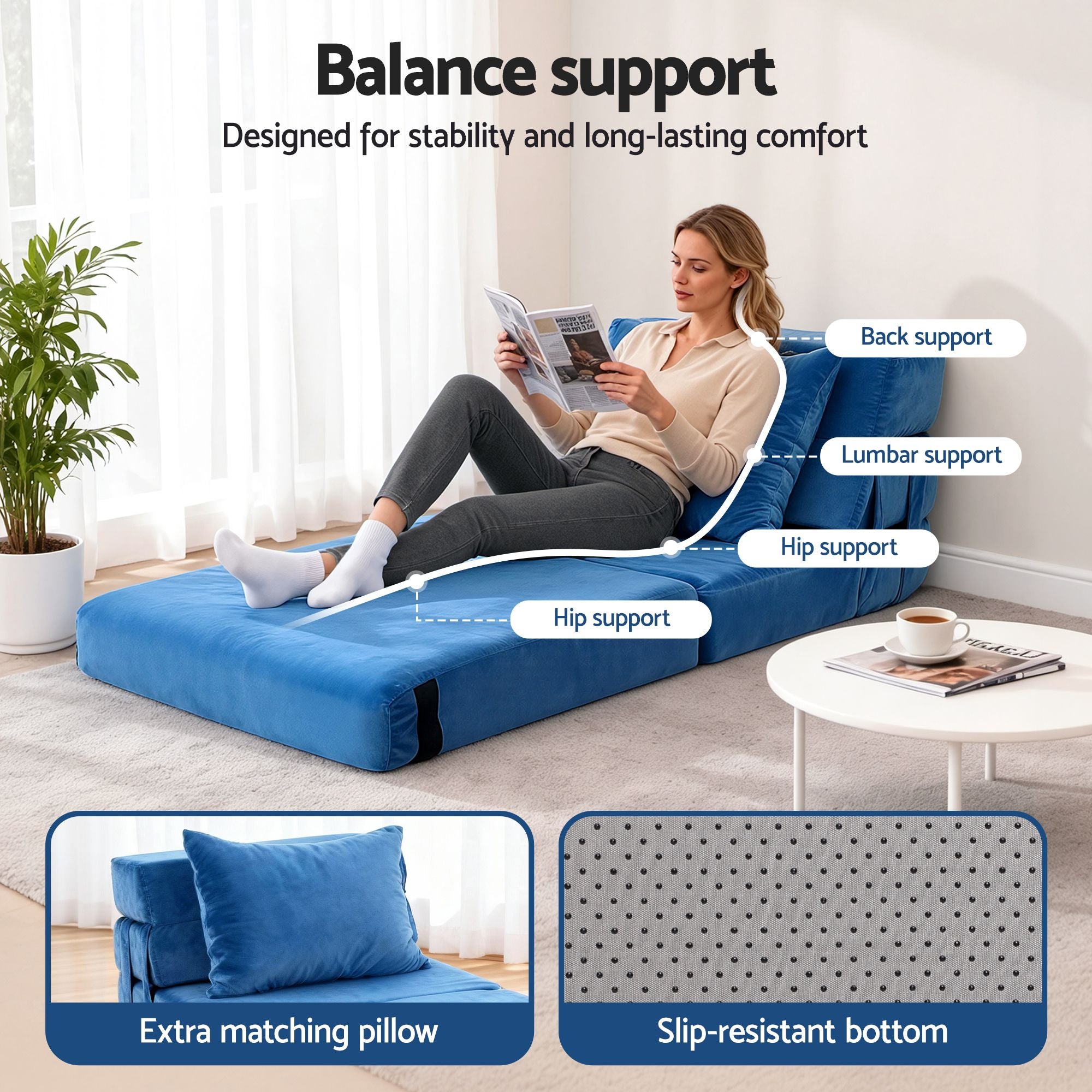 Artiss 3 Pack Folding Sofa Bed Armless Lounger Foam Floor Sofas Futons Couches