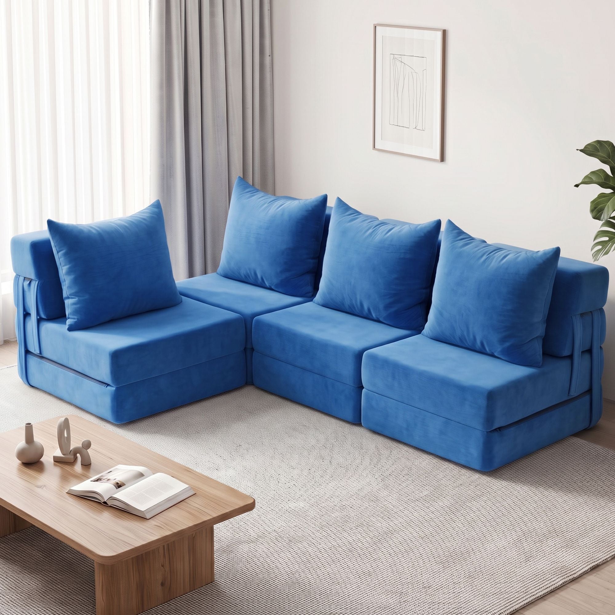 Artiss 4 Pack Folding Sofa Bed L-Shaped Modular Floor Sofas Foam Futons Couches