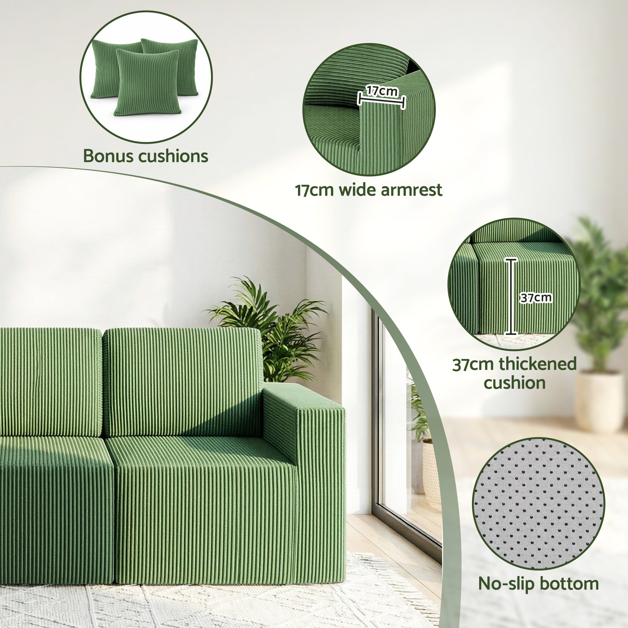 Artiss Modular 3-Seater Sofa Bed Convertible Sectional Floor Couch with Deep Seat