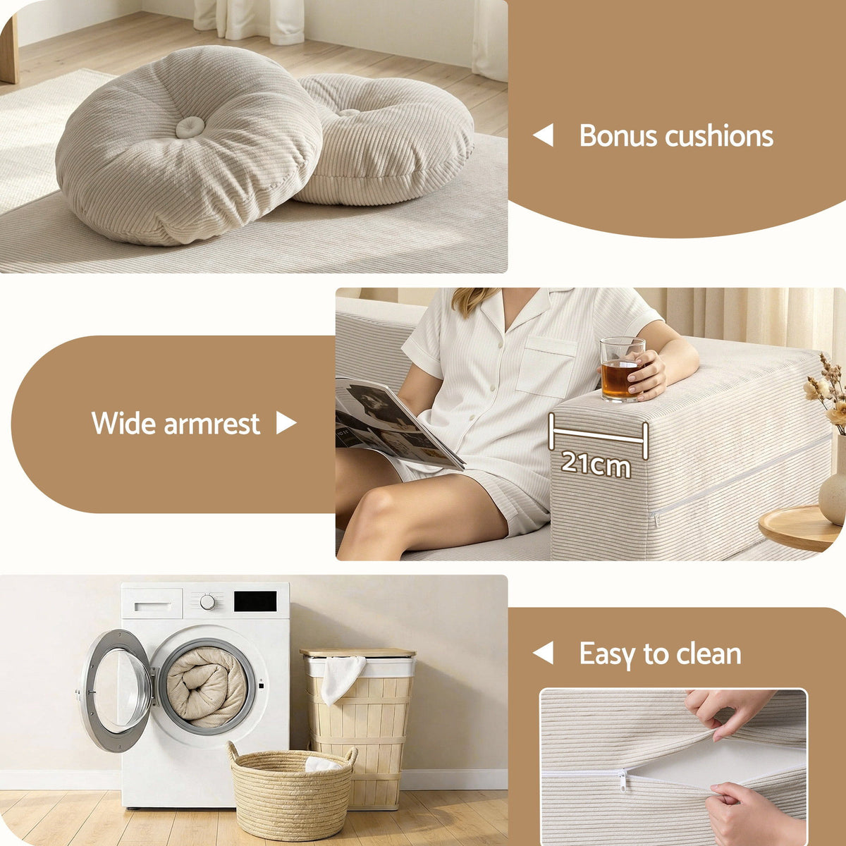 Artiss 2-in-1 Convertible Sofa Bed Floor Couch Futon Beige
