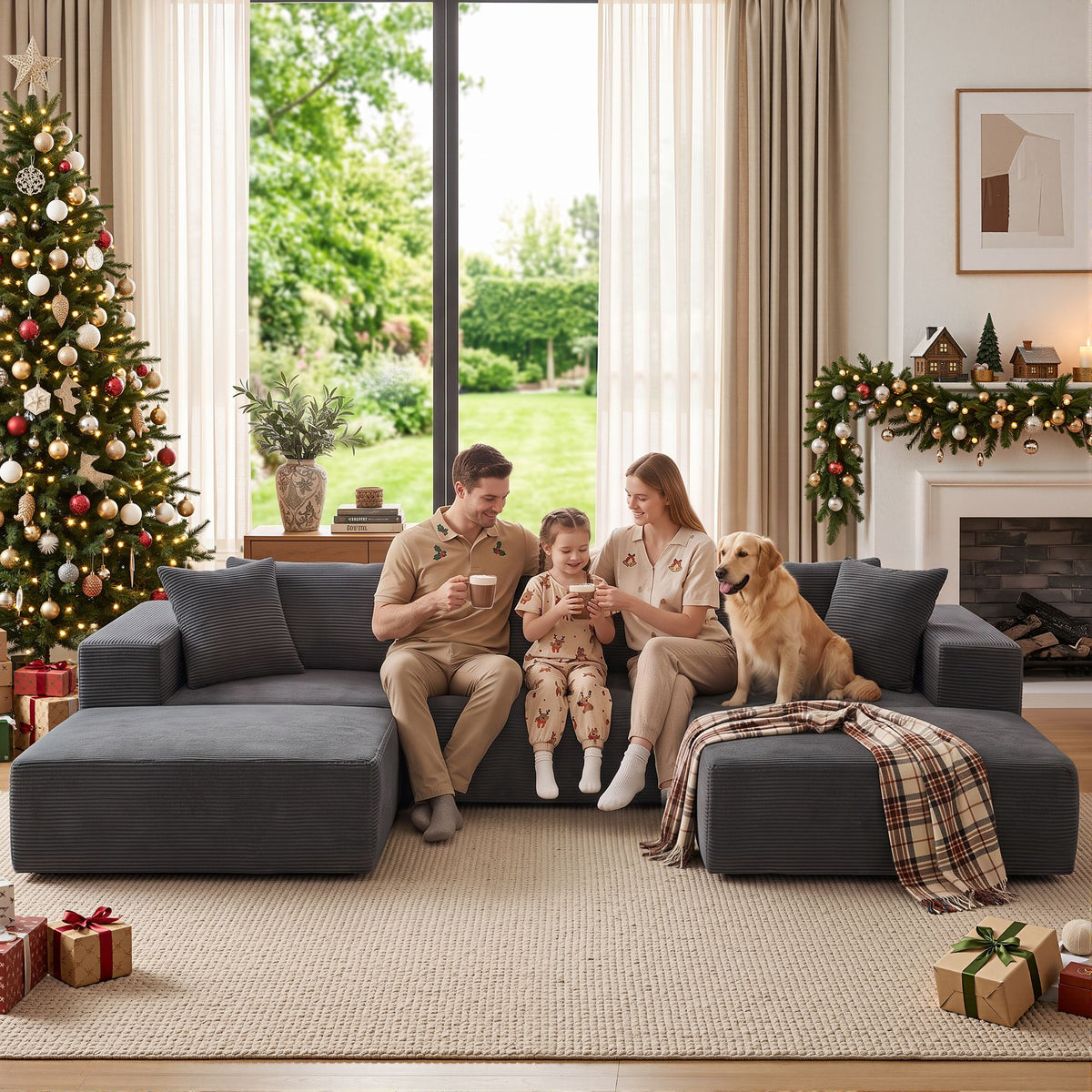 Artiss Modular Sectional Sofa Bed U-Shape 4-Seater Couch Chaise Ottoman Corduroy