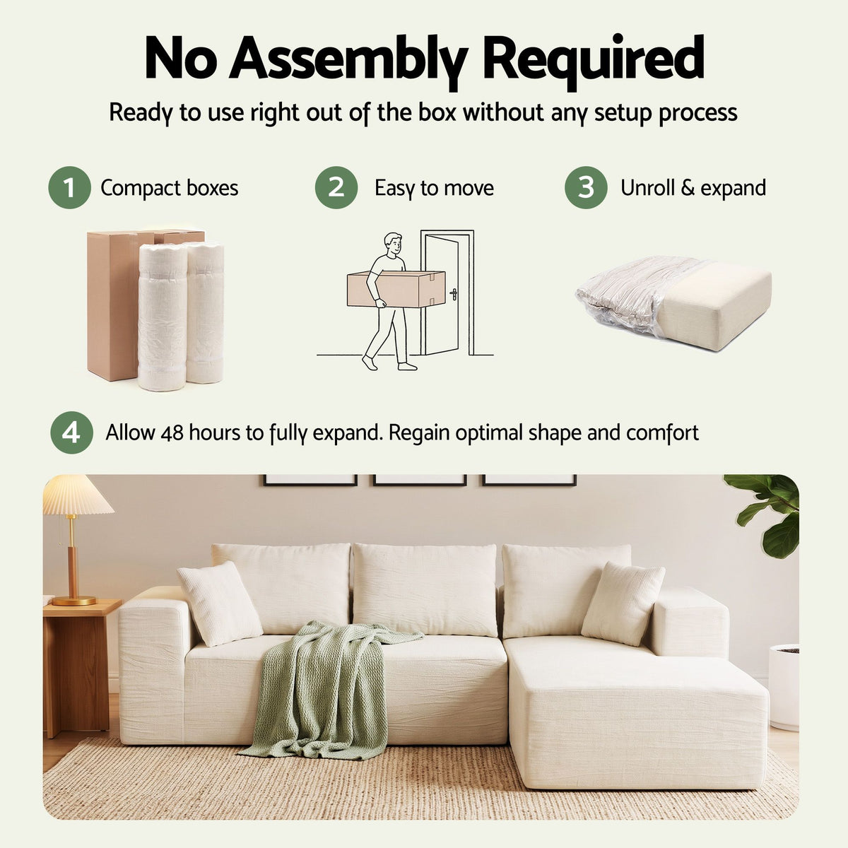 Artiss Modular Sectional Sofa 4-Seater L-Shaped Boneless Sofa Bed Chaise Lounge