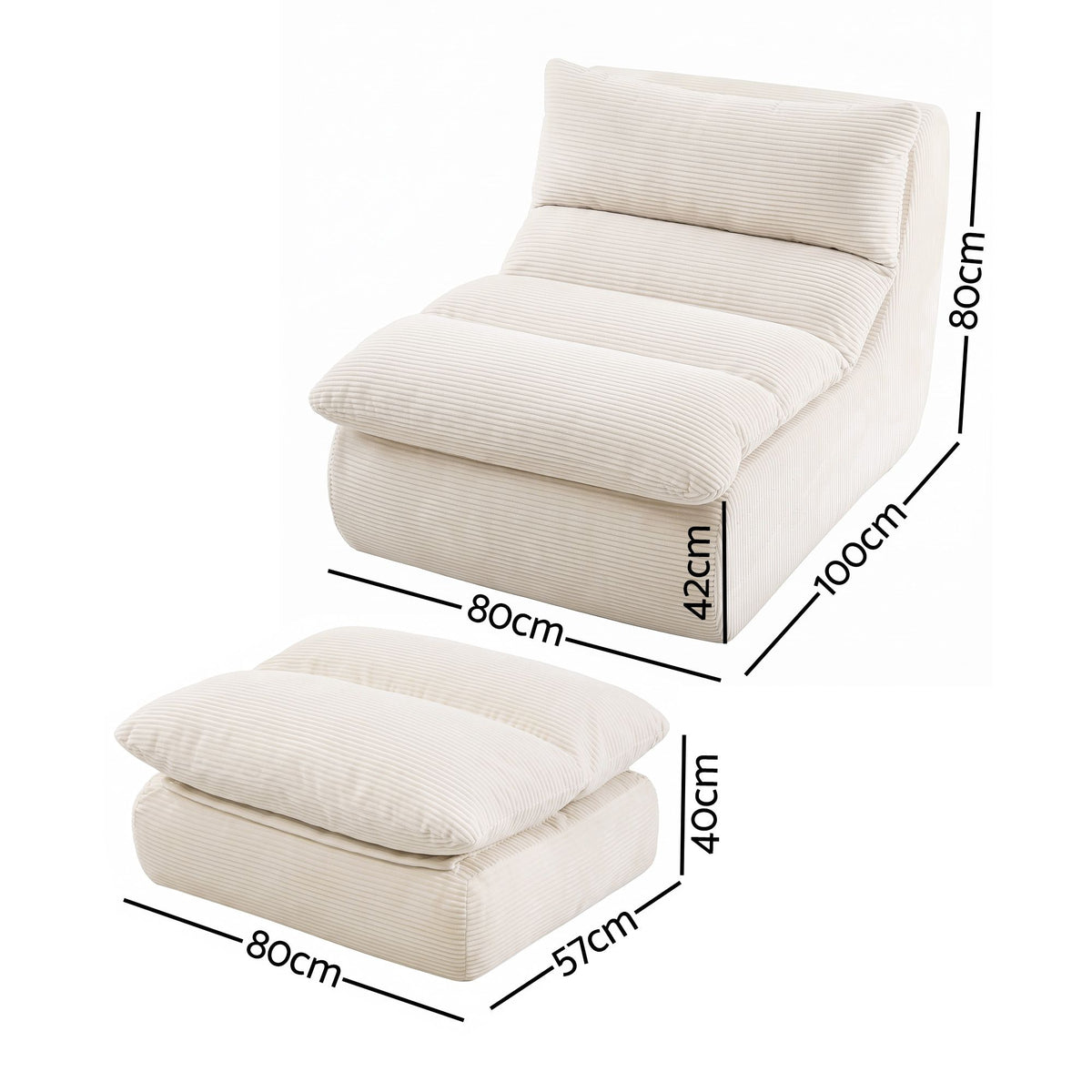 Artiss Lounge Chair with Ottoman Single Sofa Couch Corduroy Boneless