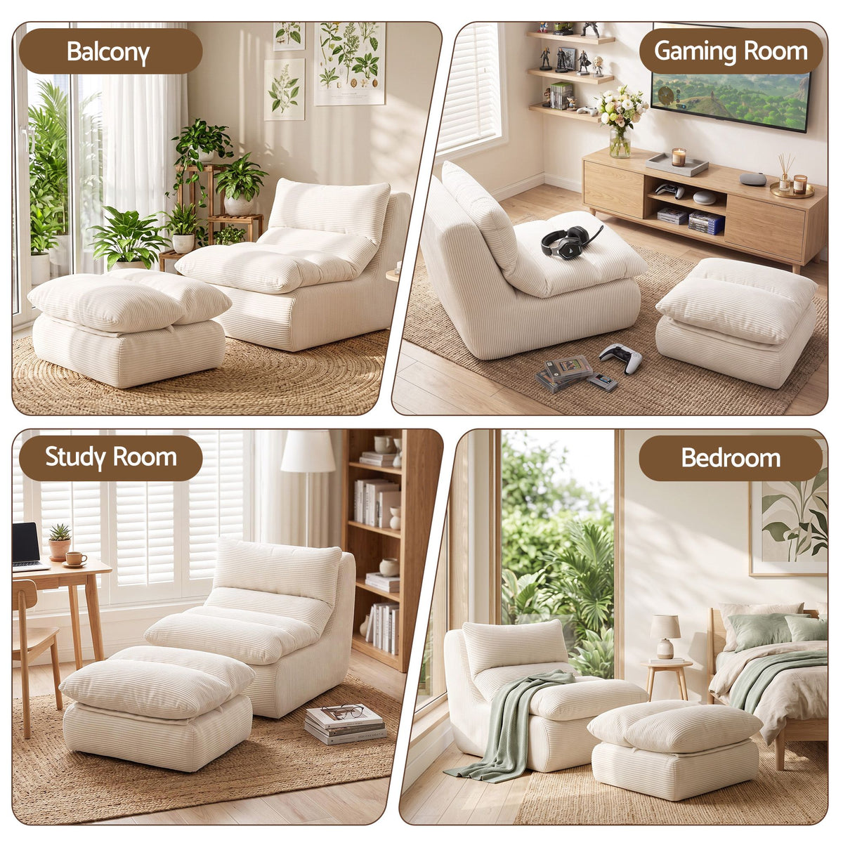 Artiss Lounge Chair with Ottoman Single Sofa Couch Corduroy Boneless