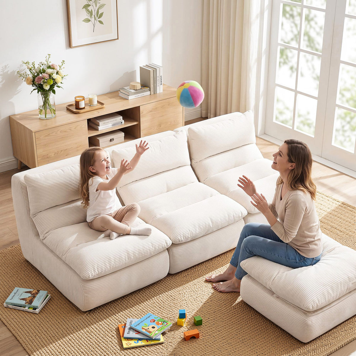 Artiss Lounge Chair Ottoman Single Sofa Couch Boneless Corduroy Chaise Footrest