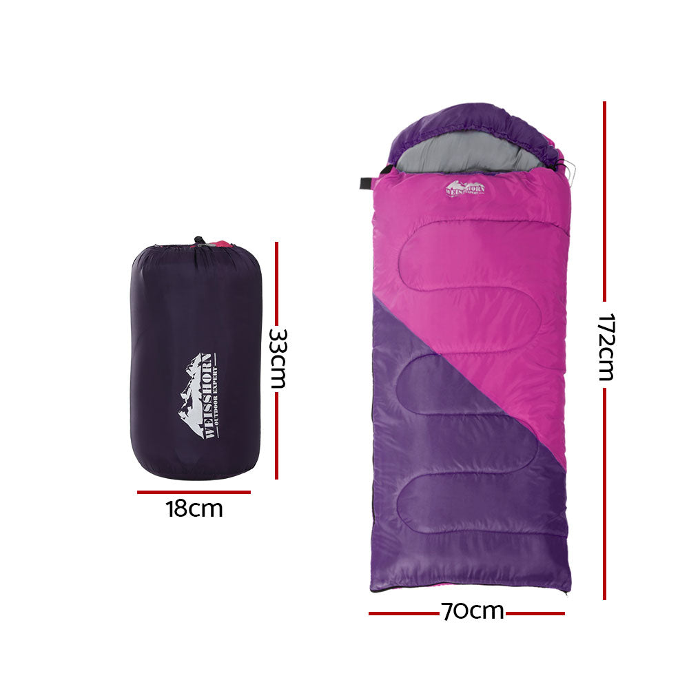 Weisshorn Kids Thermal Sleeping Bag 172cm Pink Camping Hiking
