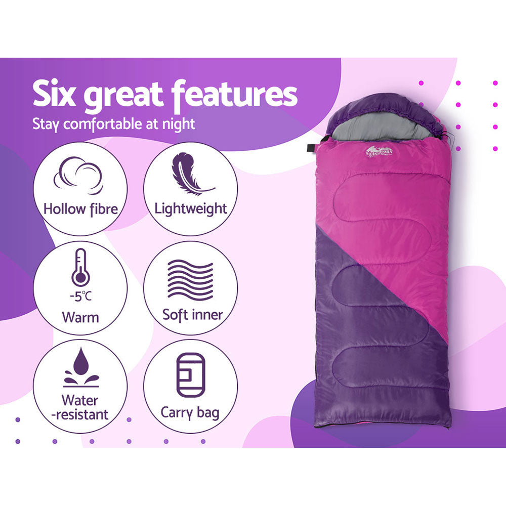 Weisshorn Kids Thermal Sleeping Bag 172cm Pink Camping Hiking