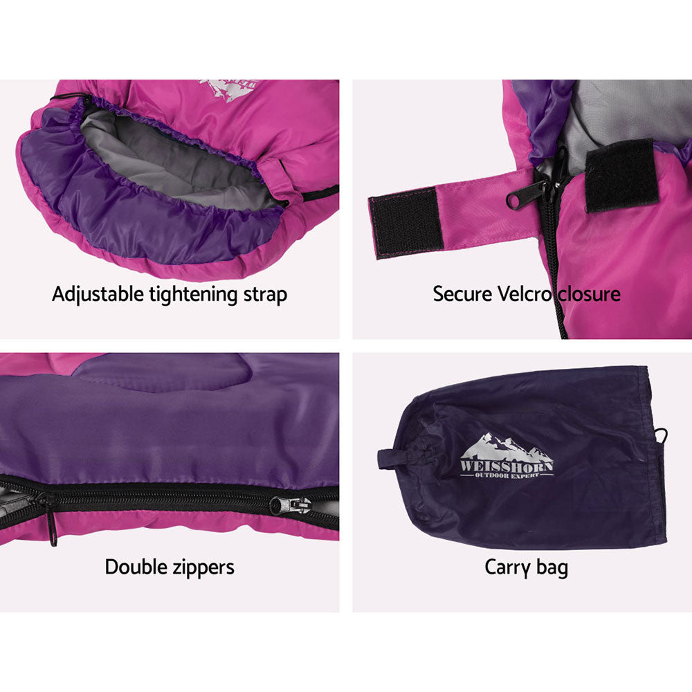 Weisshorn Kids Thermal Sleeping Bag 172cm Pink Camping Hiking
