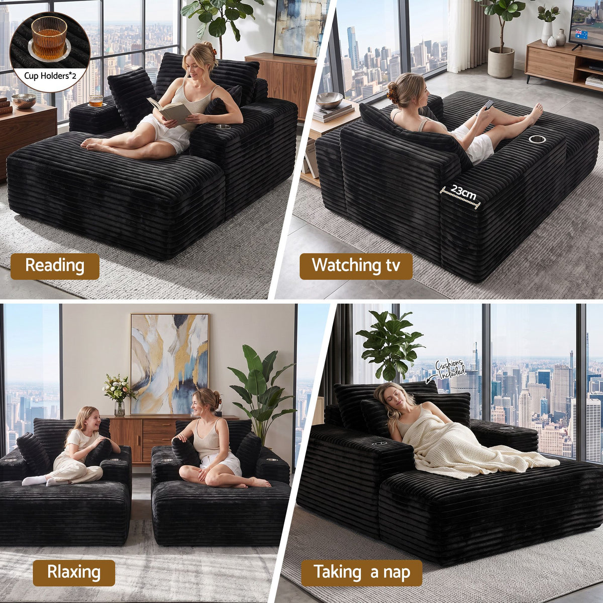 Artiss Single Sofa Bed Lounge Chair Faux Fur Black