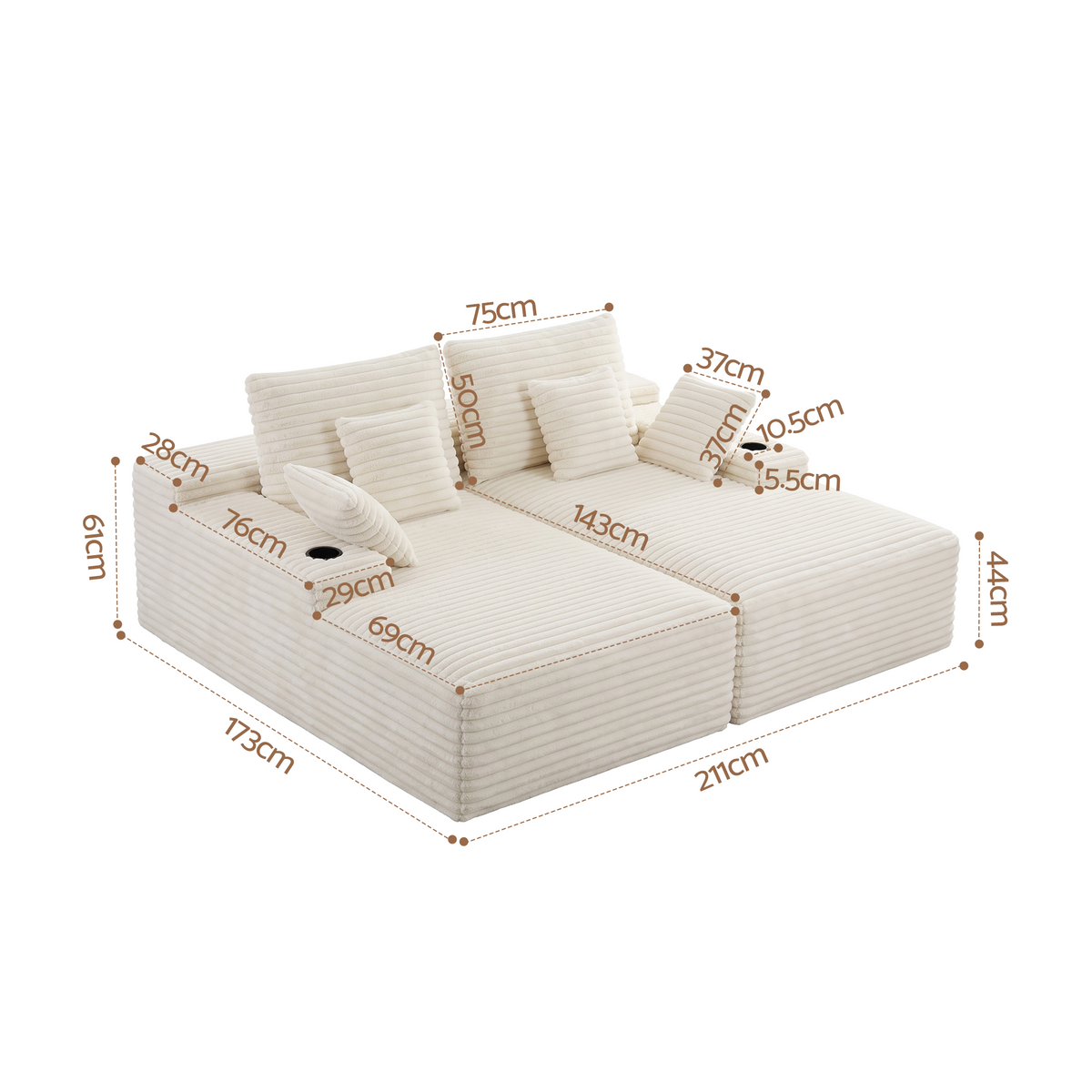 Artiss Double Chaise Lounge Sofa 2-Seater Modular Beige