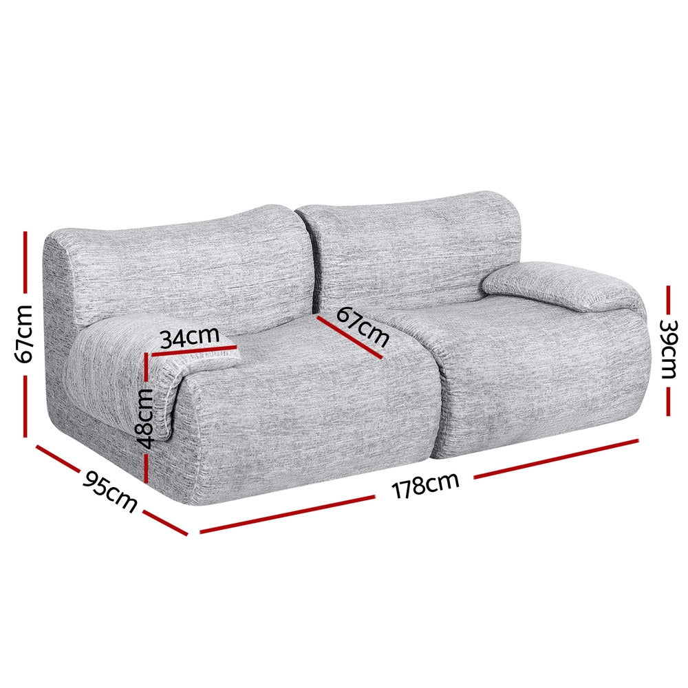 Artiss 2 Seater Sofa Modular Sectional Sofas Couch Bed No Assembly Living Room Grey