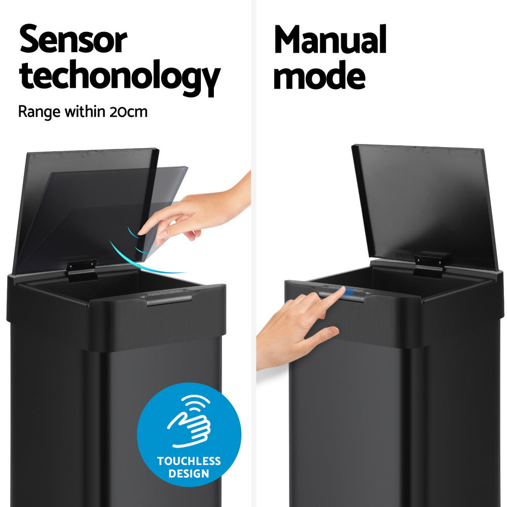 Devanti 50L Motion Sensor Bin Automatic Black