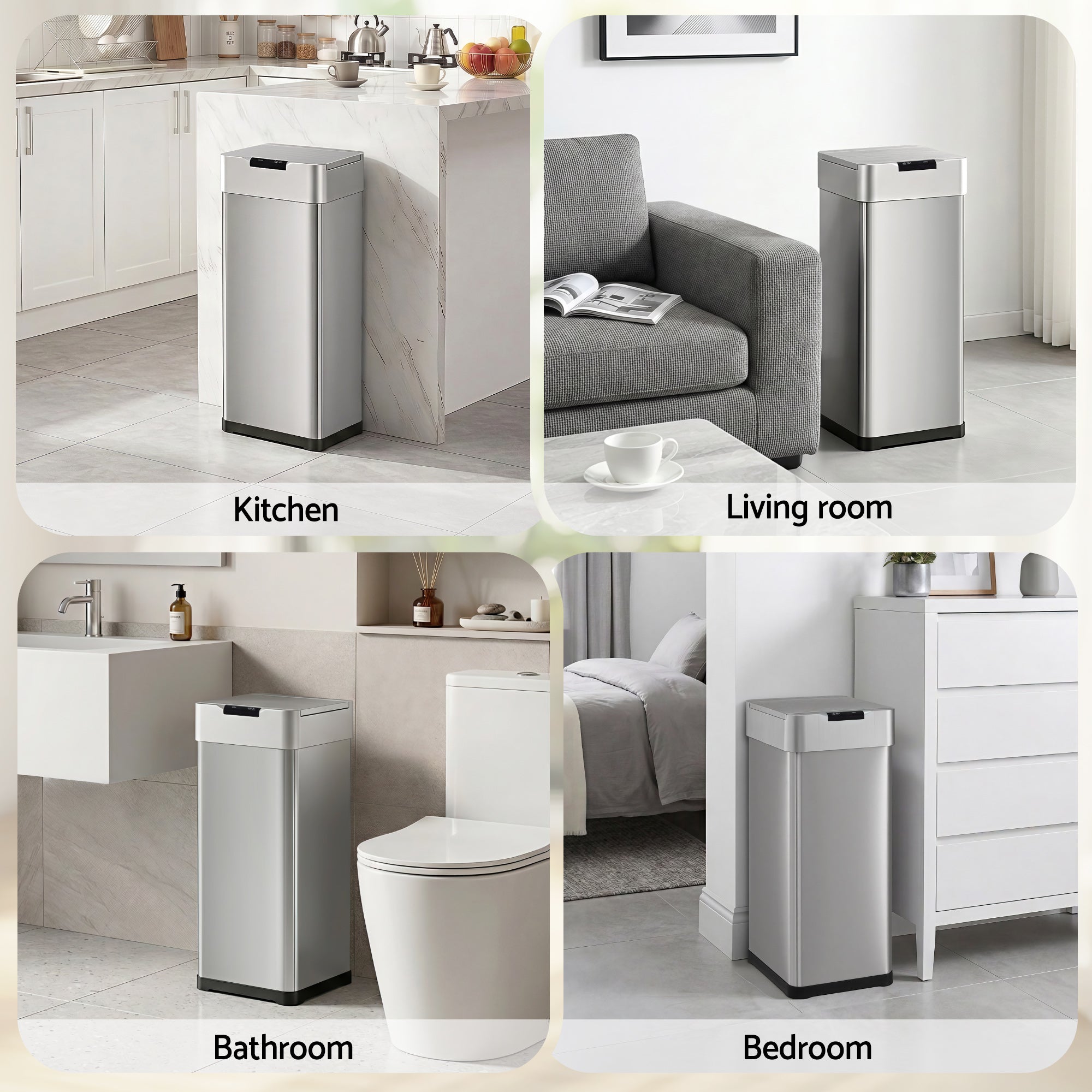 Devanti 50L Motion Sensor Bin Rubbish Bins Kitchen Automatic Trash Can Silver