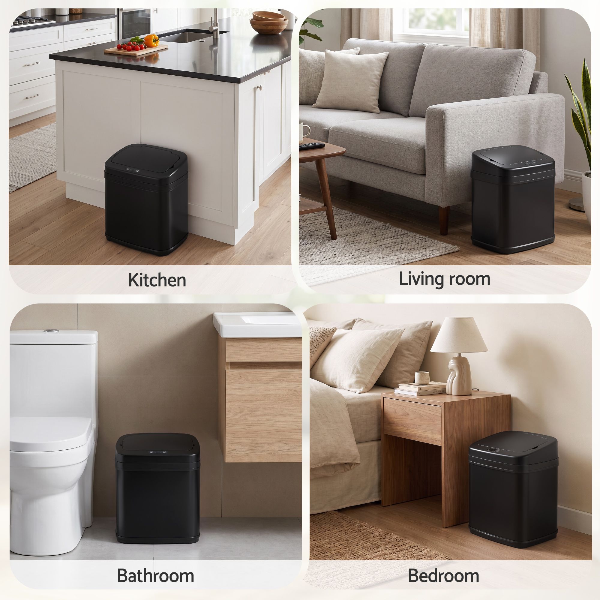Devanti 15L Motion Sensor Bin Touchless Bins Soft-Close Rubbish Trash Can Black