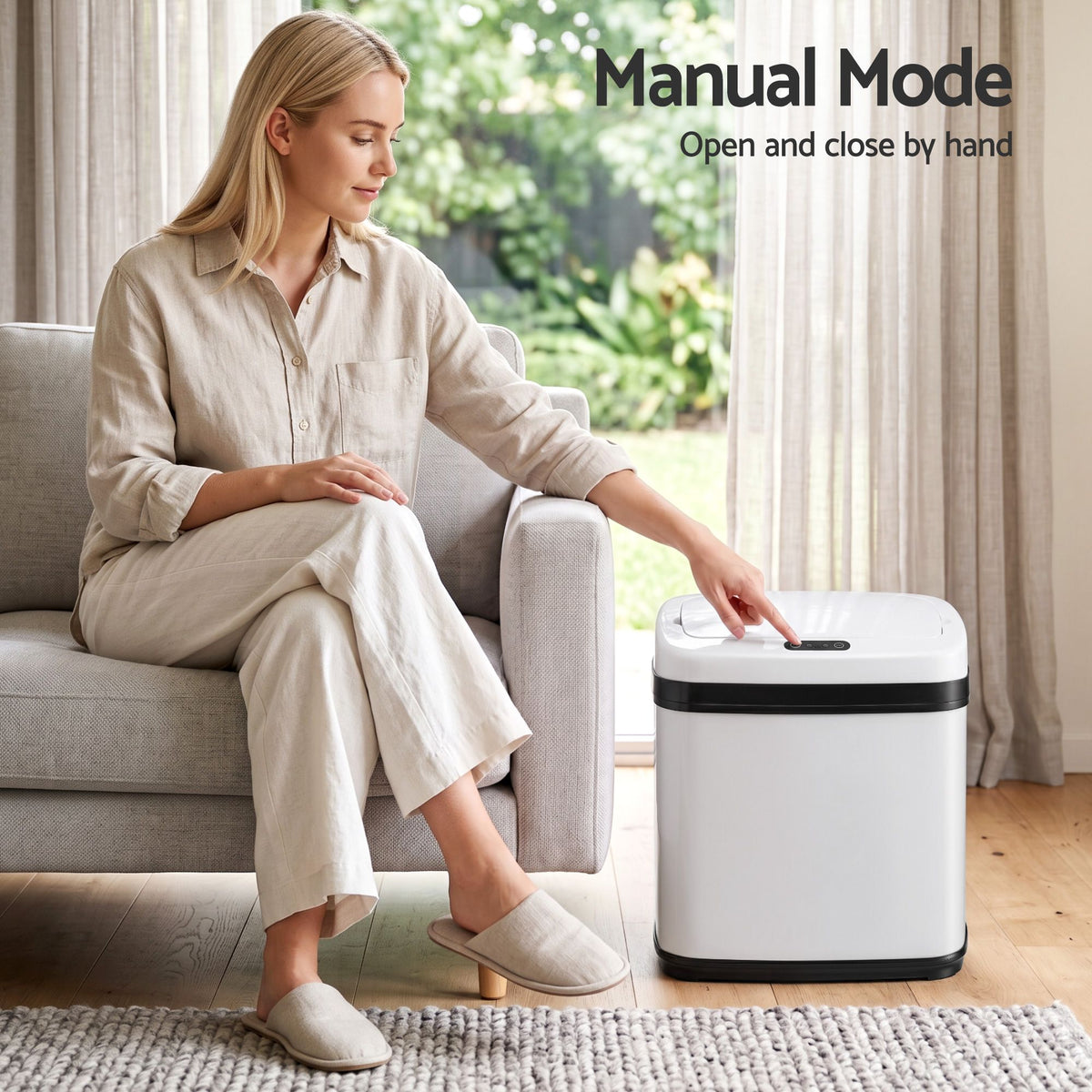 Devanti 15L Motion Sensor Bin Touchless Bins Soft-Close Rubbish Trash Can White