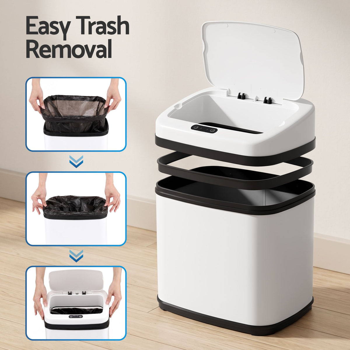 Devanti 15L Motion Sensor Bin Touchless Rubbish Bin Soft-Close White