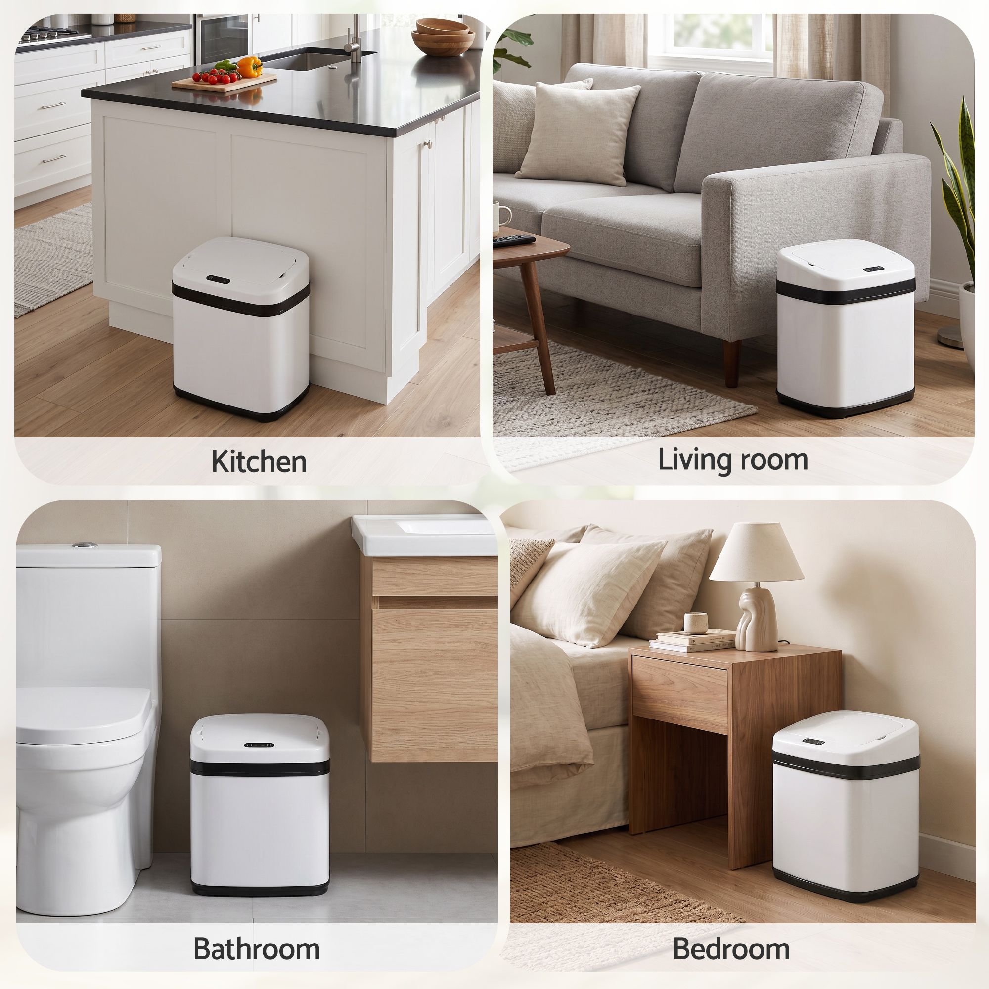 Devanti 15L Motion Sensor Bin Touchless Bins Soft-Close Rubbish Trash Can White