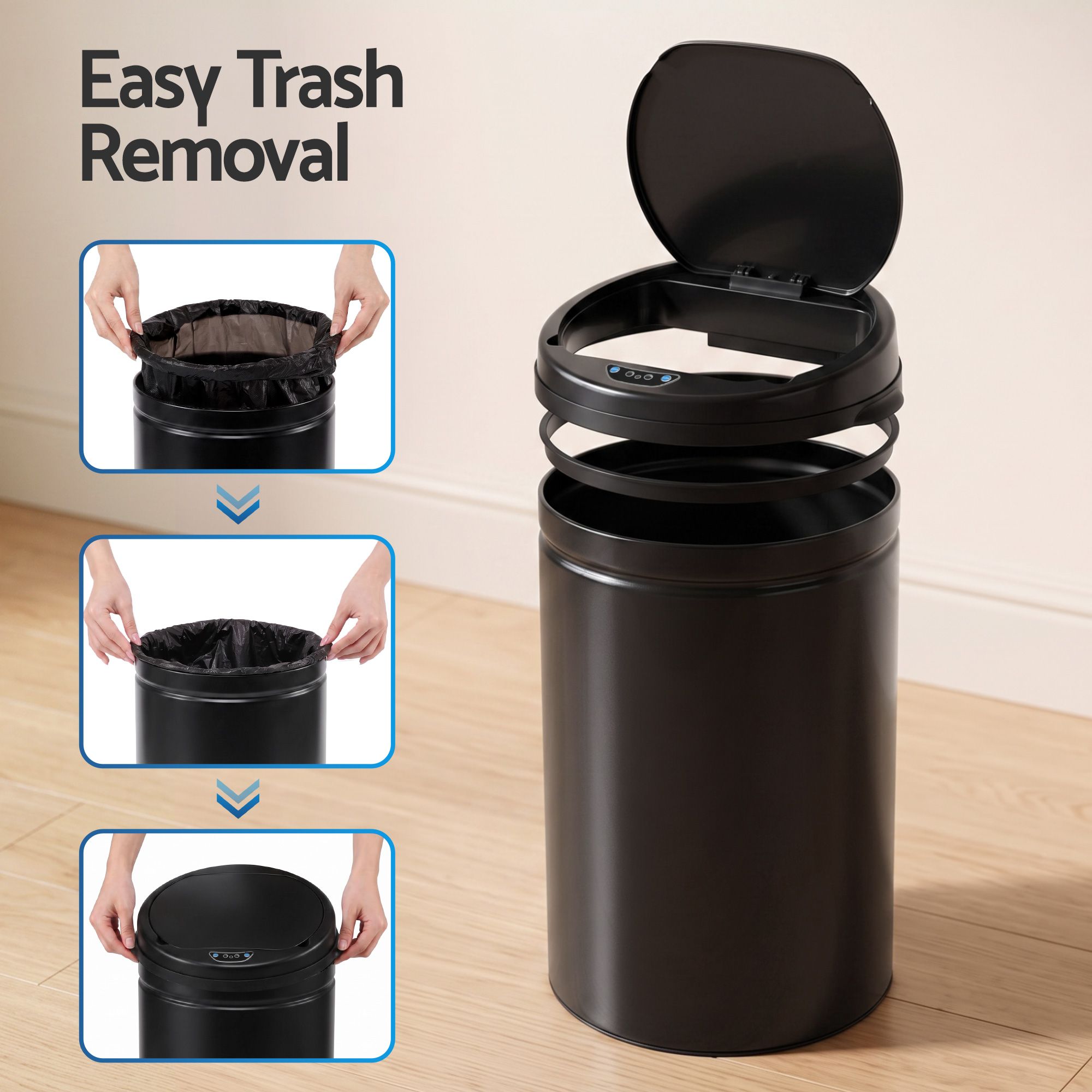 Devanti 30L Sensor Bin Automatic Touchless Trash Can Garbage Rubbish Black