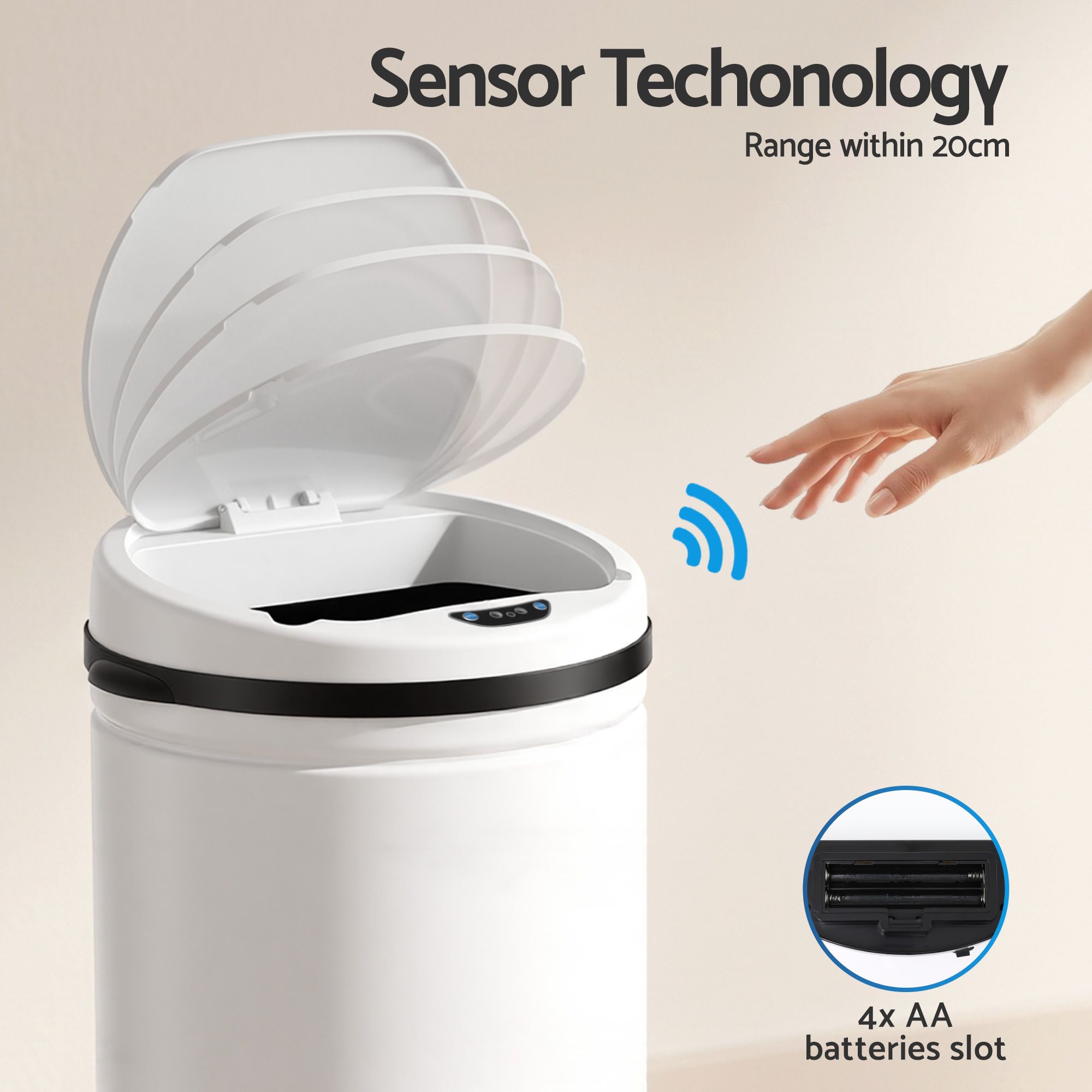 Devanti 30L Sensor Bin Automatic Touchless Trash Can Garbage Rubbish White