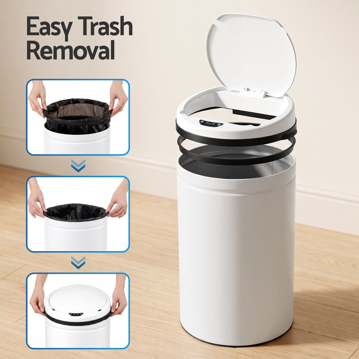 Devanti 30L Sensor Bin Automatic Touchless Trash Can Garbage Rubbish White