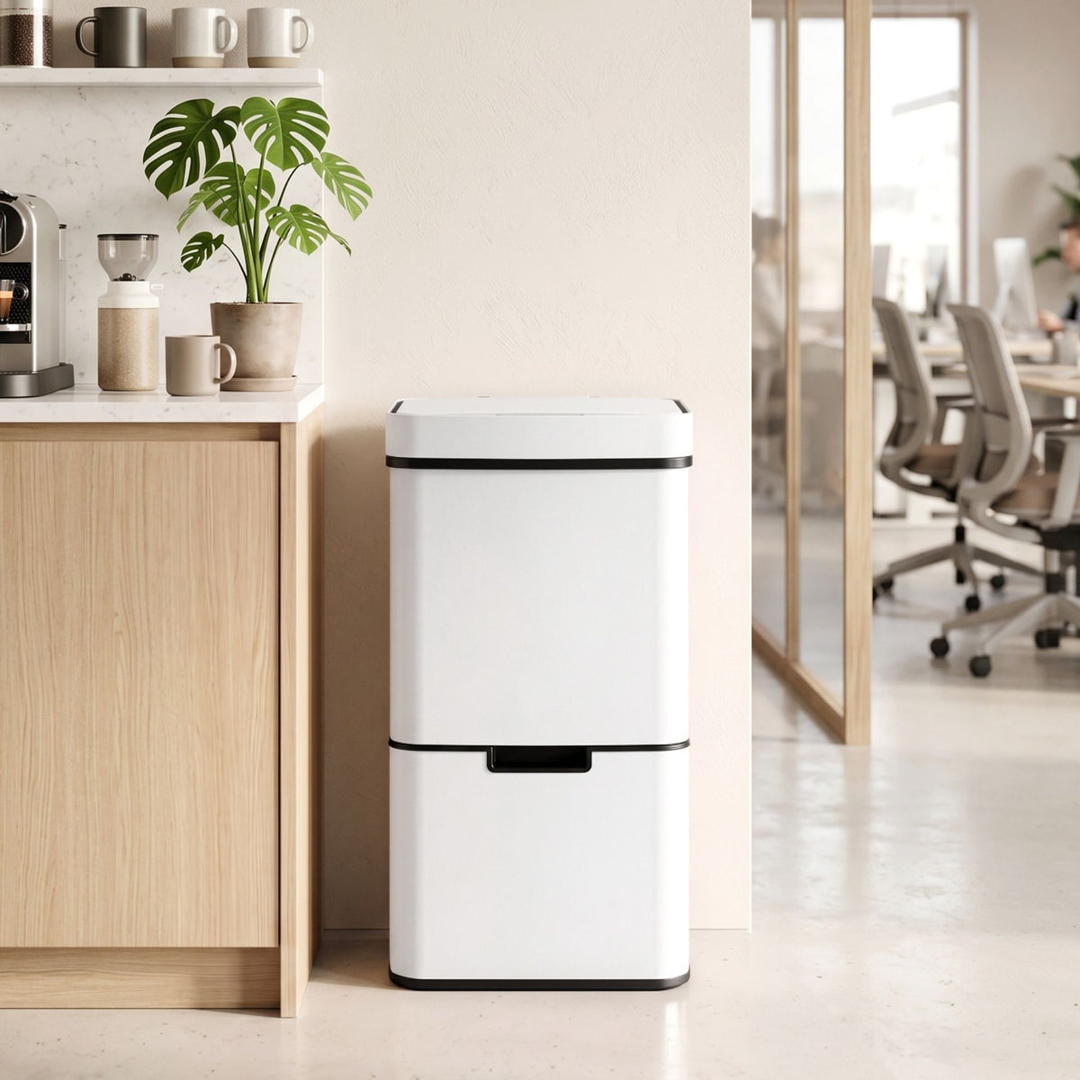 Devanti 72L Sensor Bin Rubbish Bins 4-in-1 Compartment Stainless Steel Trash Can White