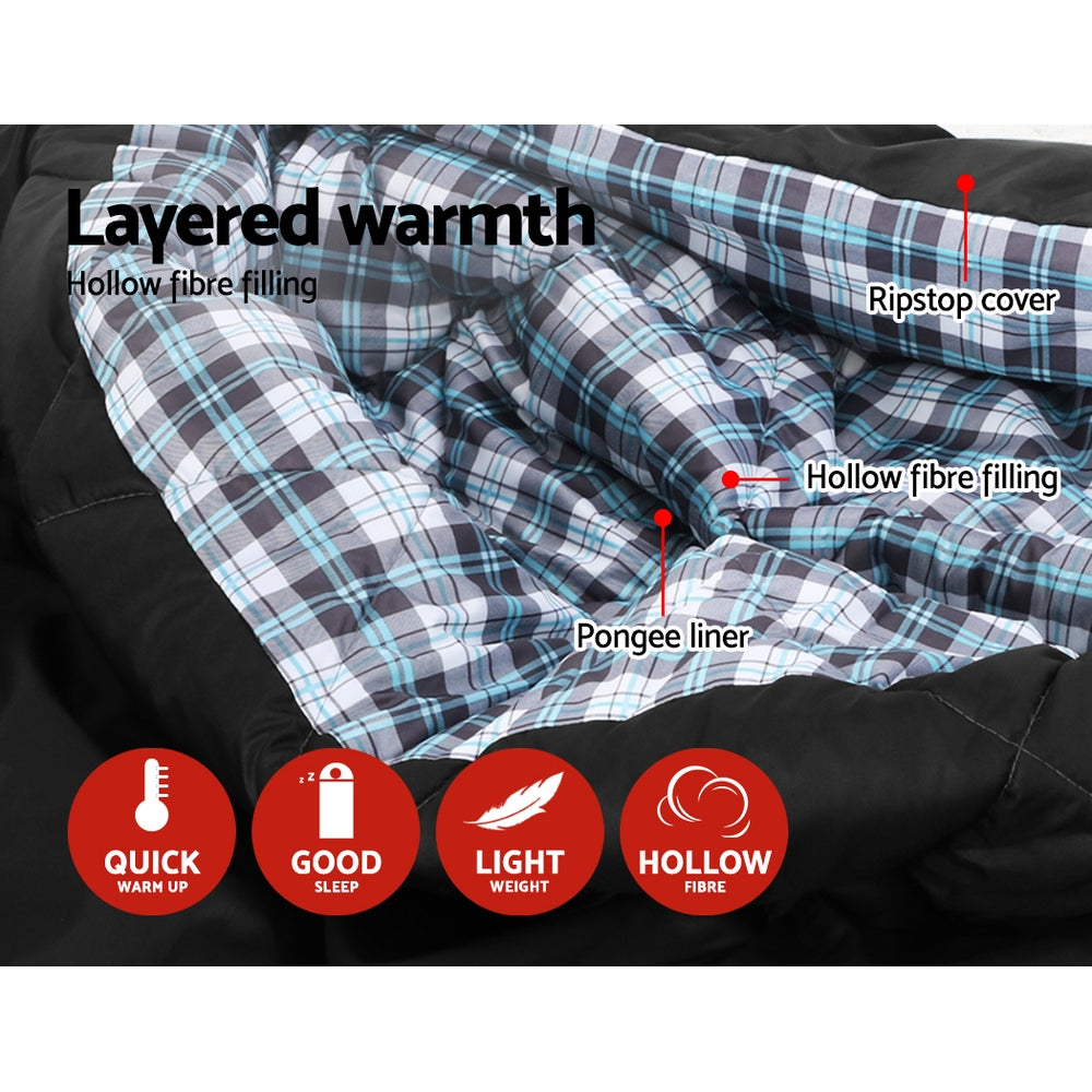 Weisshorn Double Sleeping Bag Thermal Camping Hiking Grey -10°C