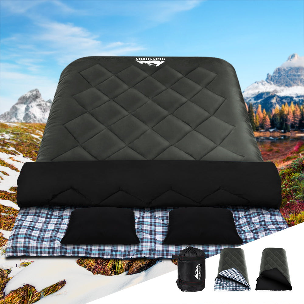 Weisshorn Double Sleeping Bag Thermal Camping Hiking Grey -10°C