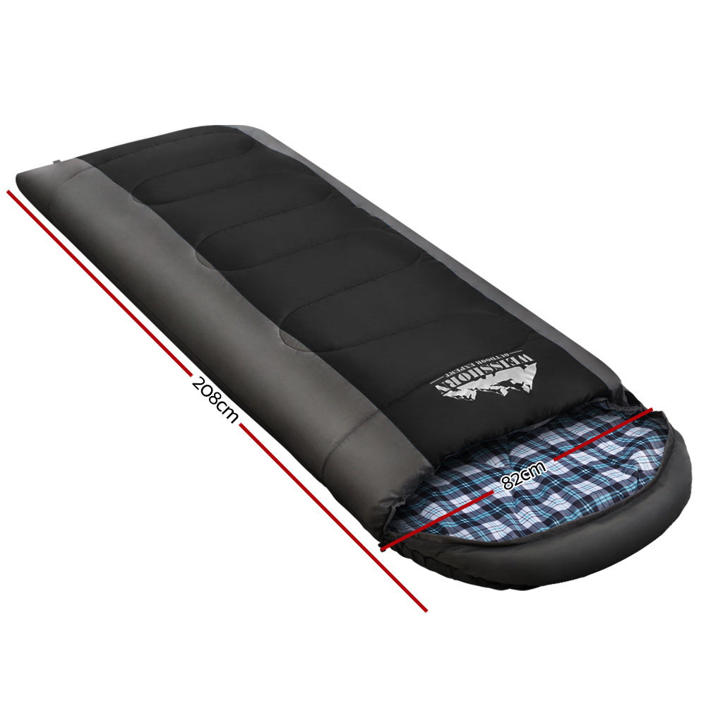 Weisshorn Single Sleeping Bag Thermal Camping Hiking Black -20°C