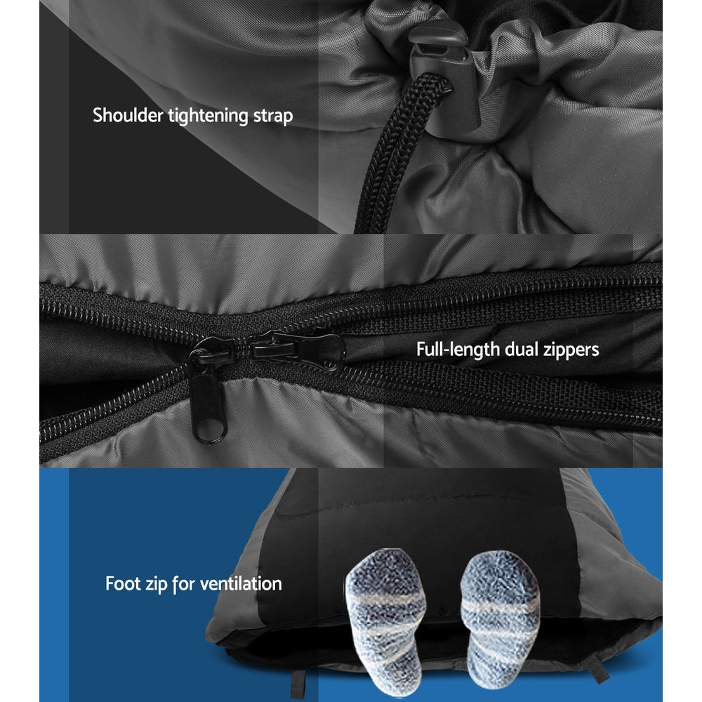 Weisshorn Single Sleeping Bag Thermal Camping Hiking Black -20°C