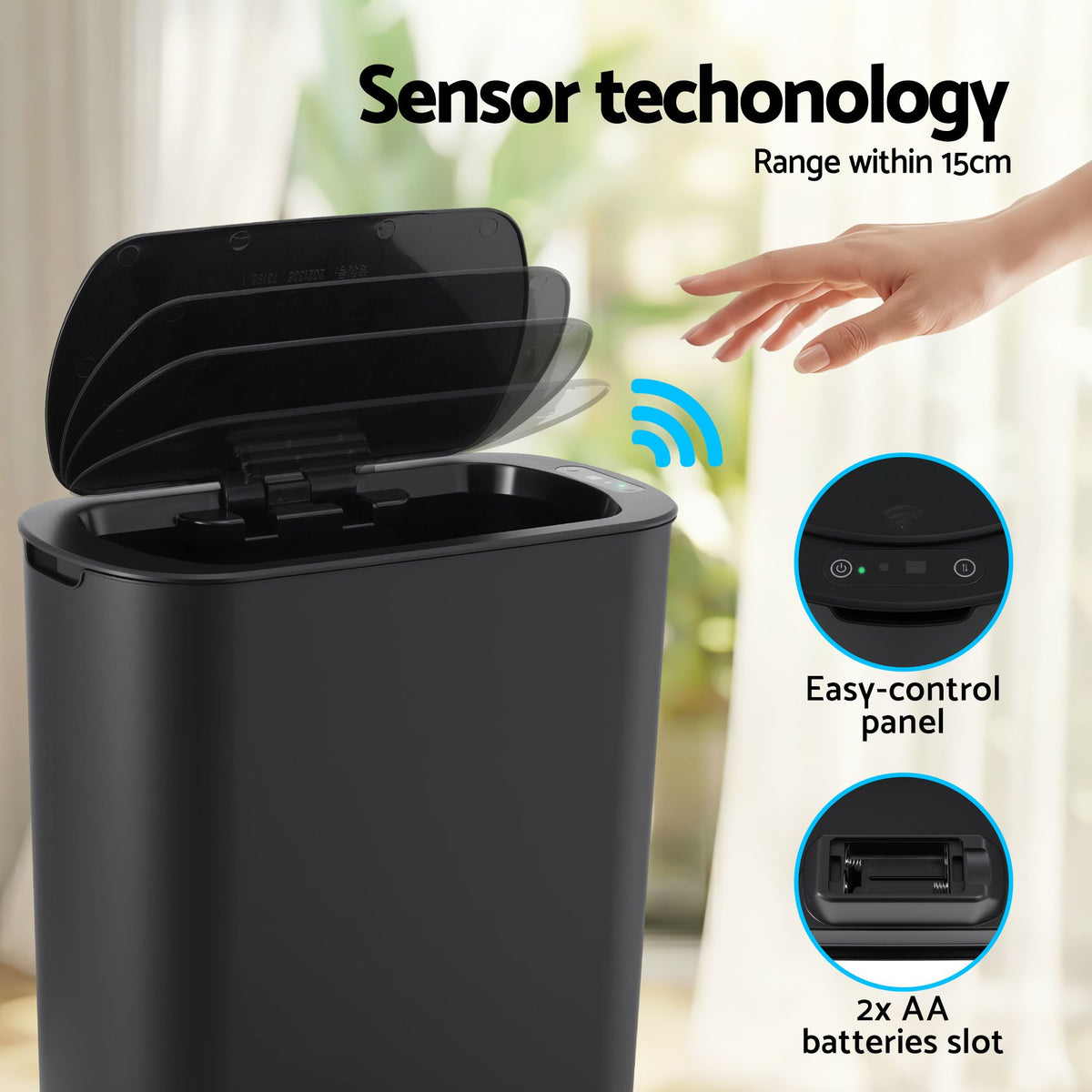 Devanti Touchless Motion Sensor Kitchen Bin 21L Black