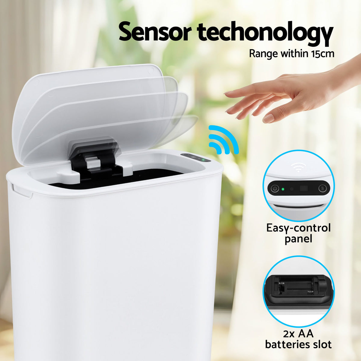Devanti Motion Sensor Trash Bin 21L Touchless Kitchen Bin, White