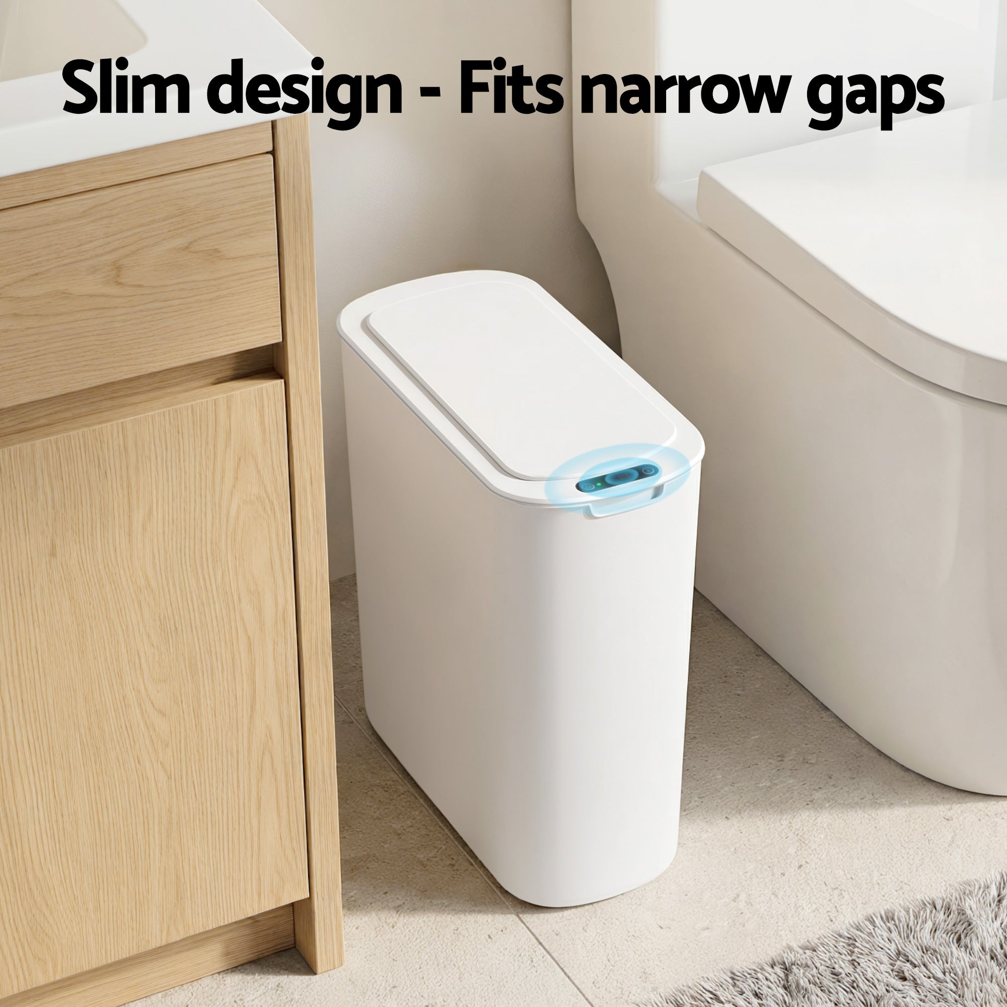 Devanti Automatic Trash Bin with Lid 25L Motion Sensor Kitchen Bin Touchless Garbage Can Plastic Slim Rubbish Bin with Liner Holder for Kitchen, Home, Office, White