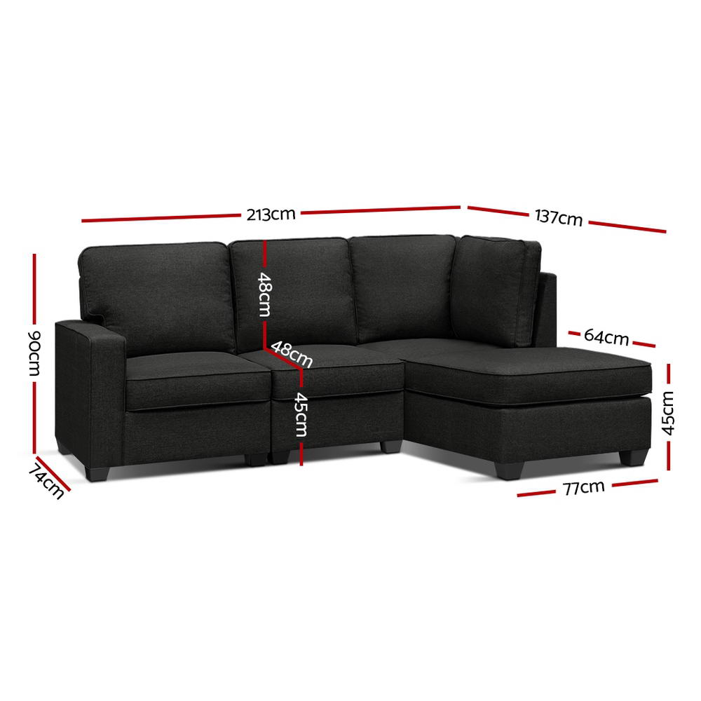 Modular 4-Seater Sofa Chaise Set Dark Grey