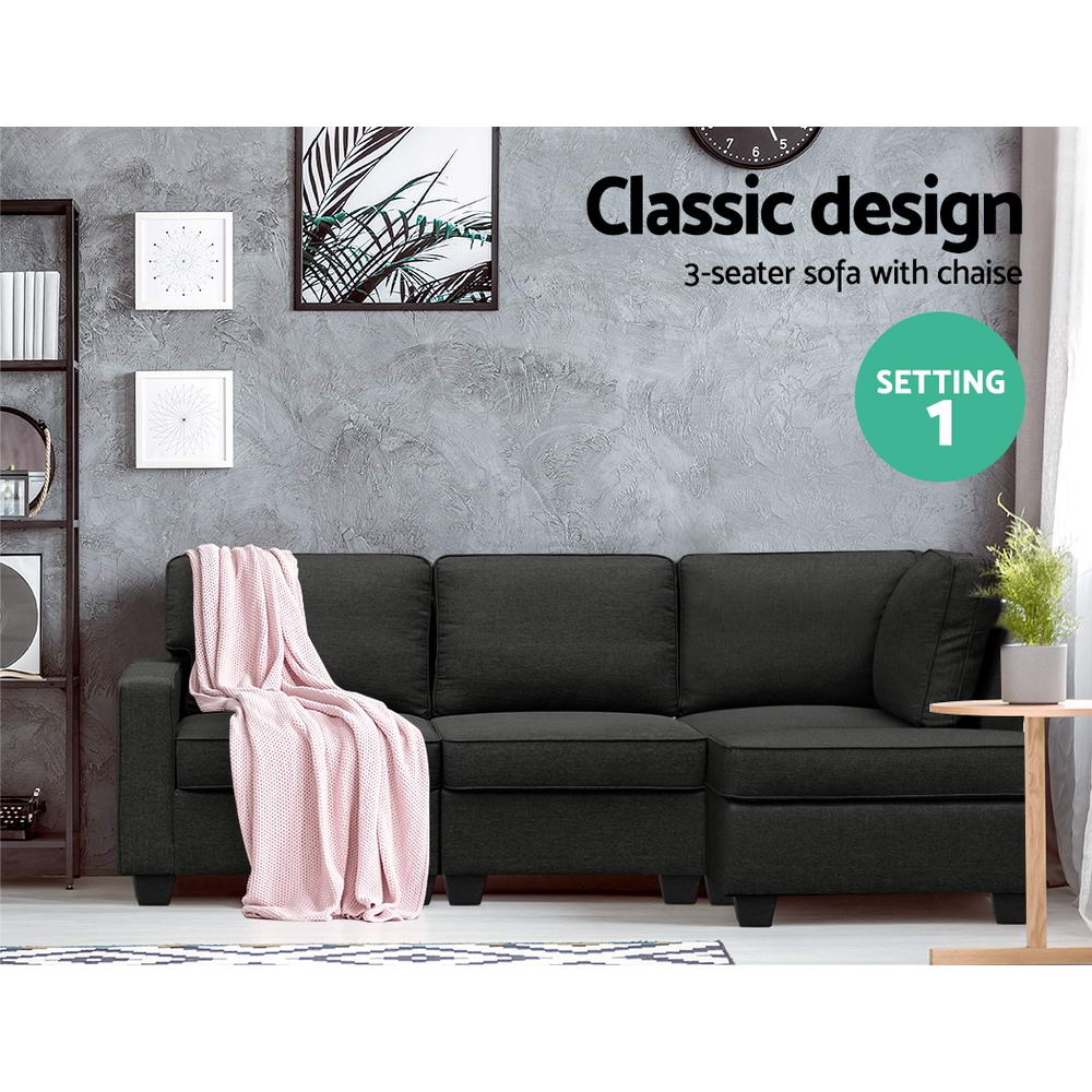 Modular 4-Seater Sofa Chaise Set Dark Grey