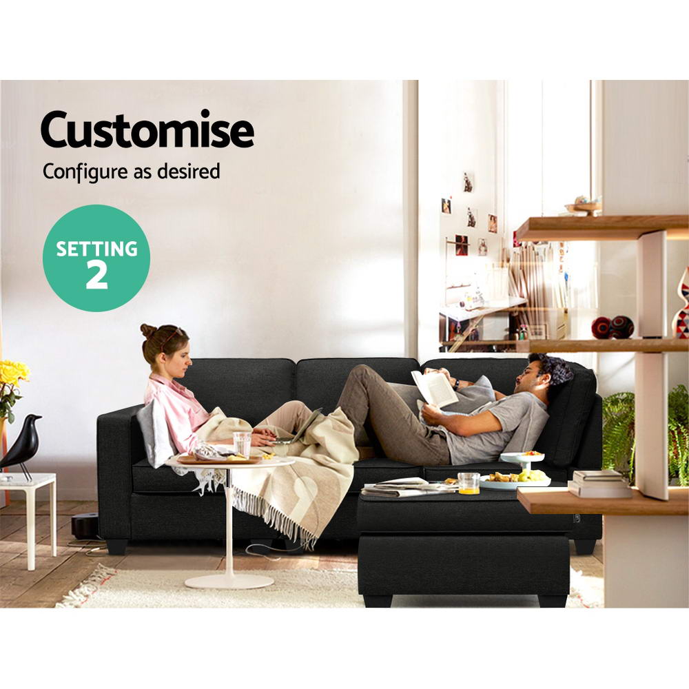 Modular 4-Seater Sofa Chaise Set Dark Grey