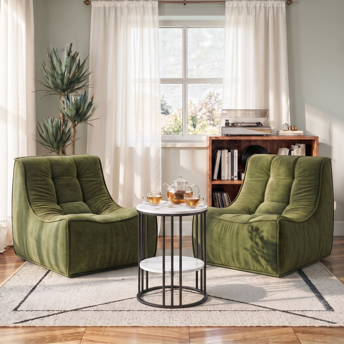 Artiss Sofa & Coffee Table Set Armless Chenille No Assembly Green White & Black