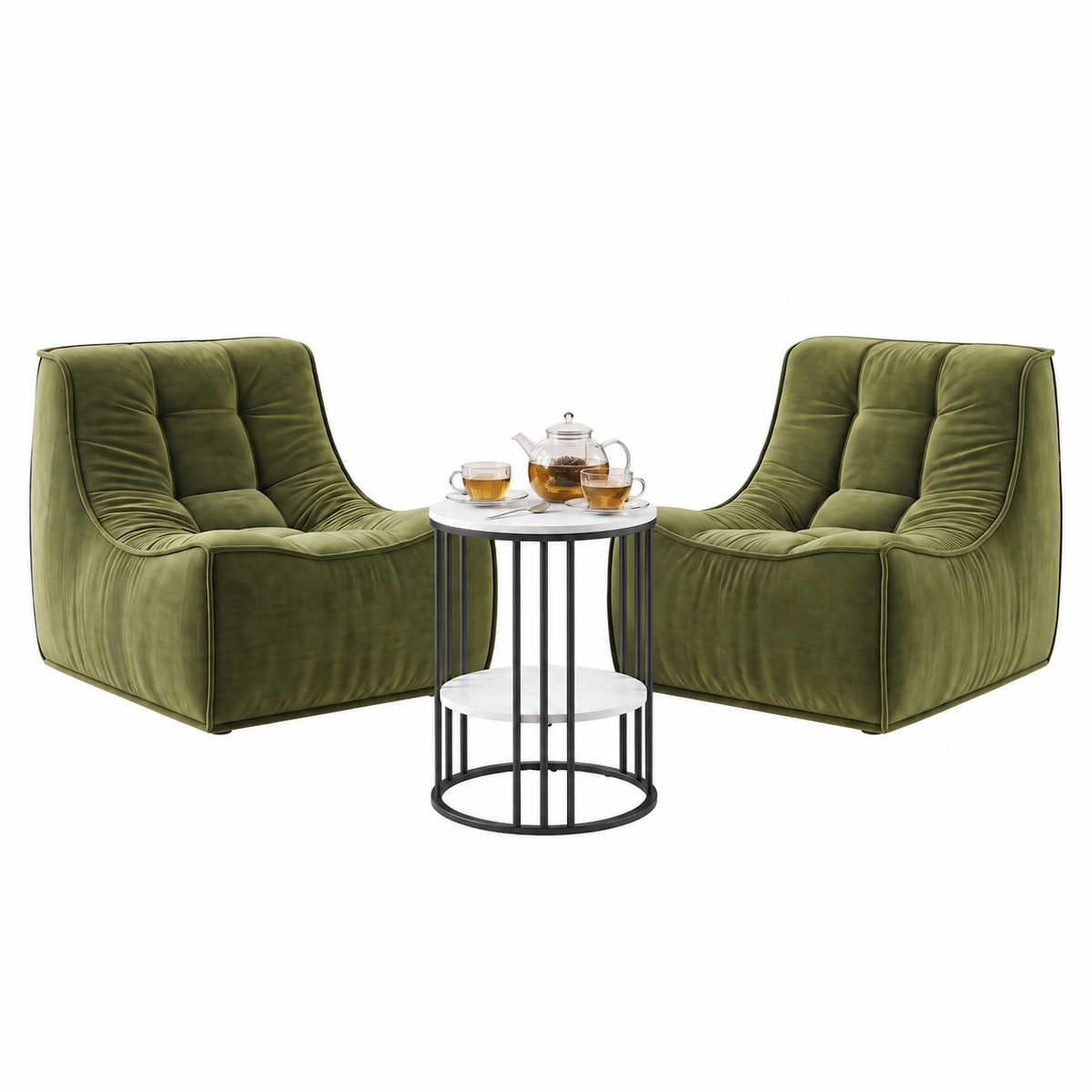 Artiss Sofa & Coffee Table Set Armless Chenille No Assembly Green White & Black