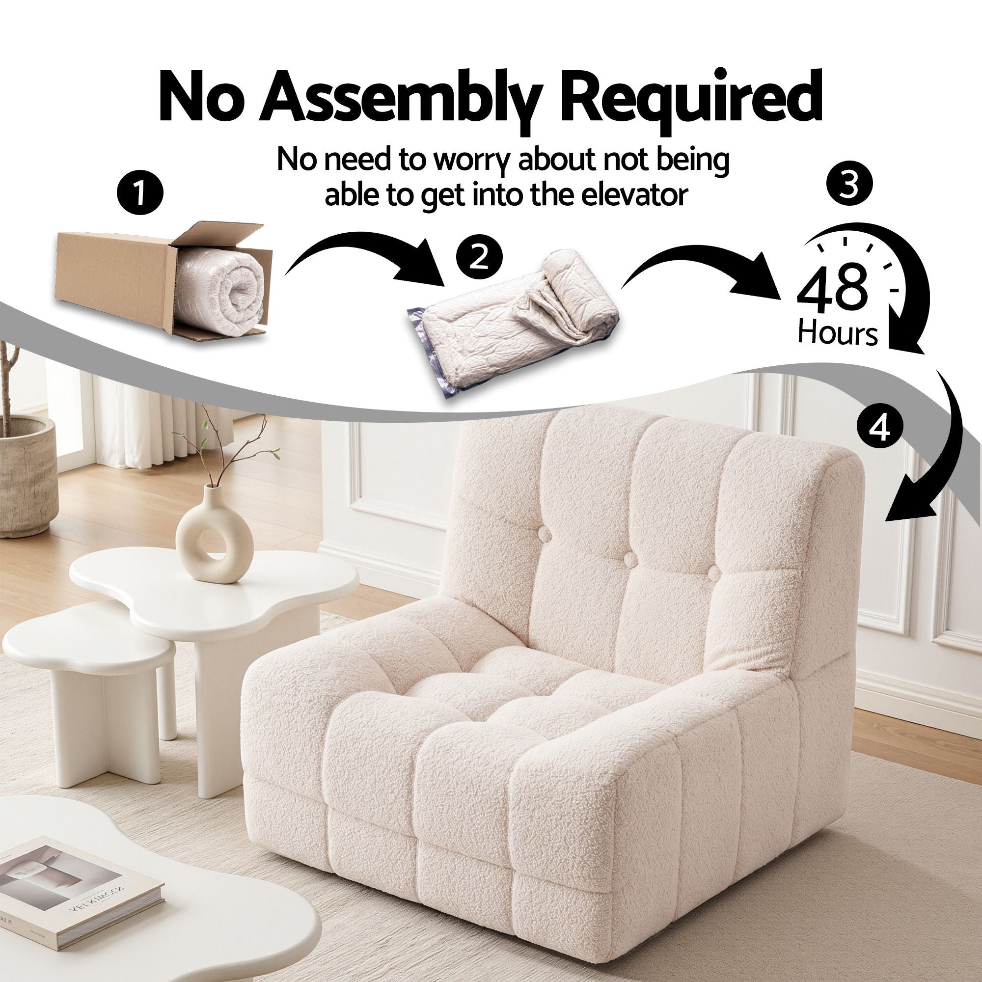 Artiss Single Boneless Sofa & Round End Table Set White
