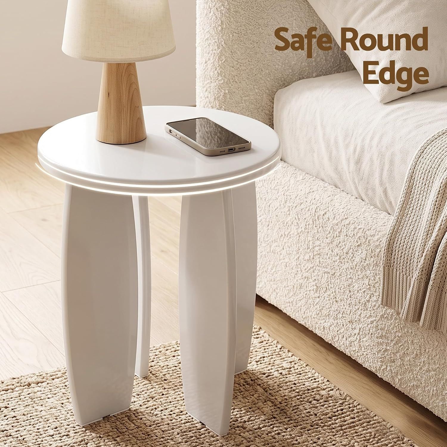 Artiss Single Boneless Sofa & Round End Table Set White